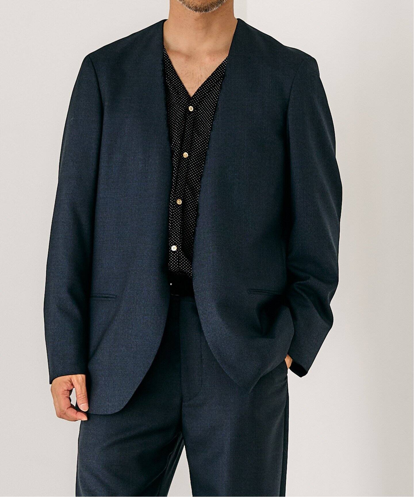 La.Couigne】 ノーカラージャケット(DORMEUIL)（ノーカラージャケット 
