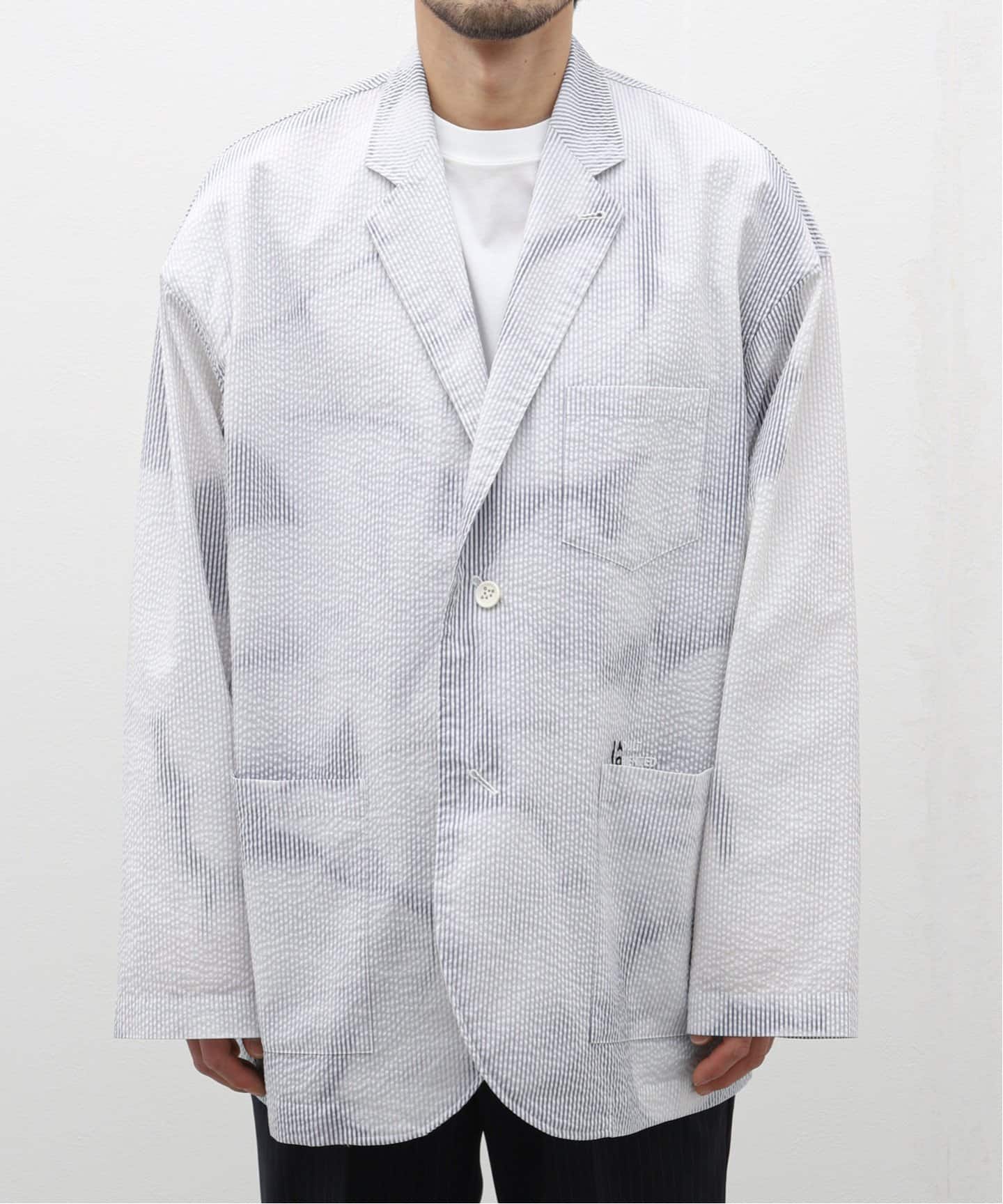 未使用タグ付き✨ エディフィス シアサッカー テーラードジャケット グレー 46 EDIFICE（エディフィス）の「FUNCTION MOBILE ドットエア シア