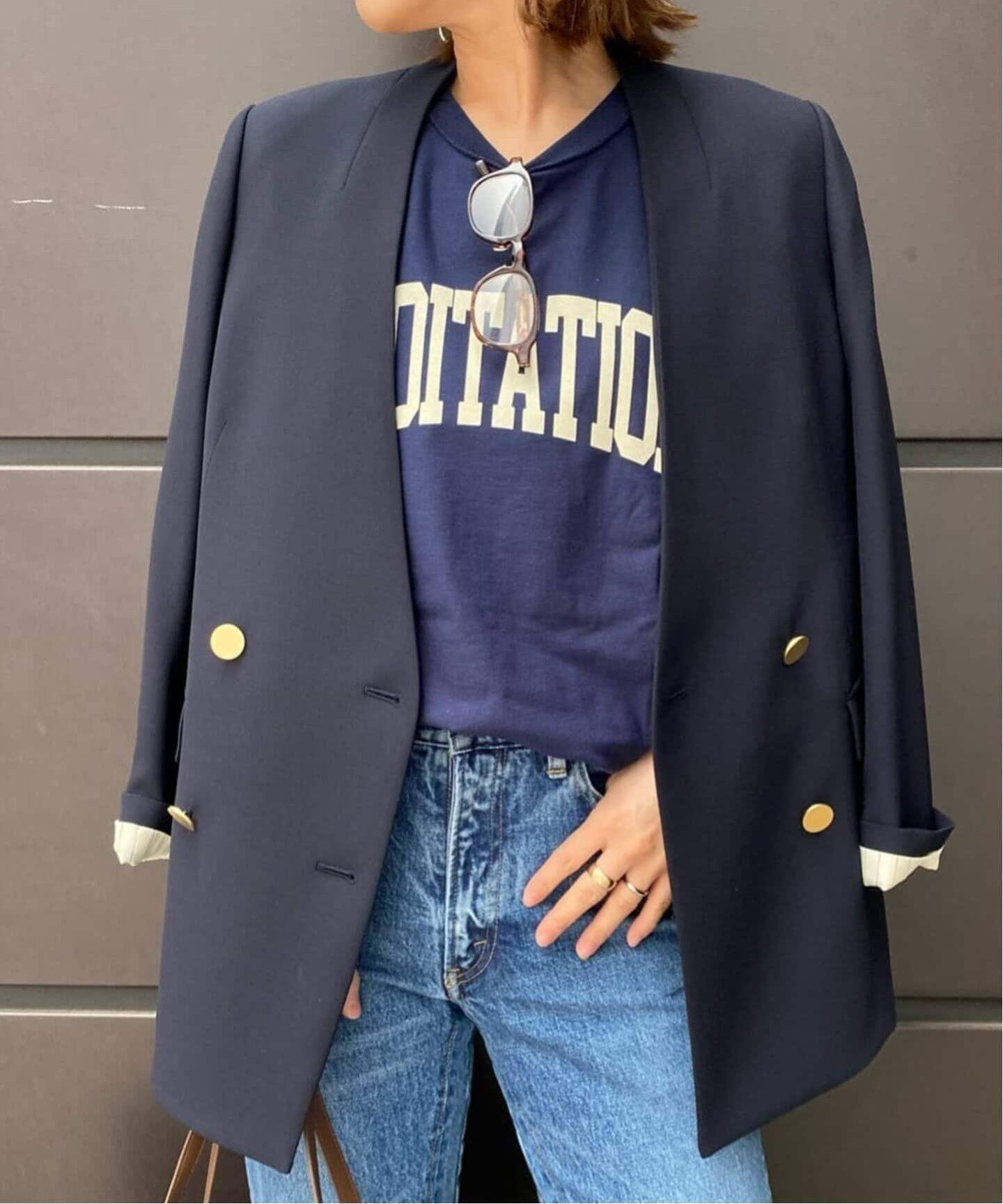 ヴィスポリーノ ノーカラーキンボタンジャケット（ノーカラー  