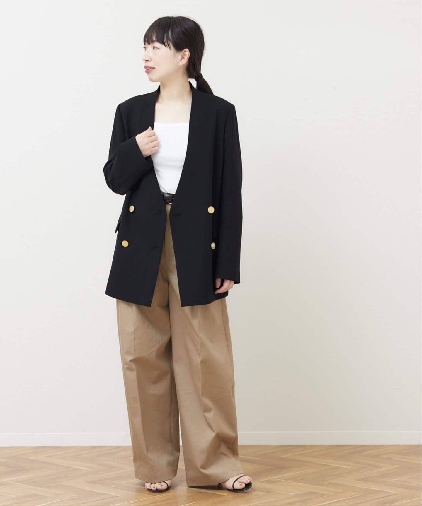 ヴィスポリーノ ノーカラーキンボタンジャケット（ノーカラー  