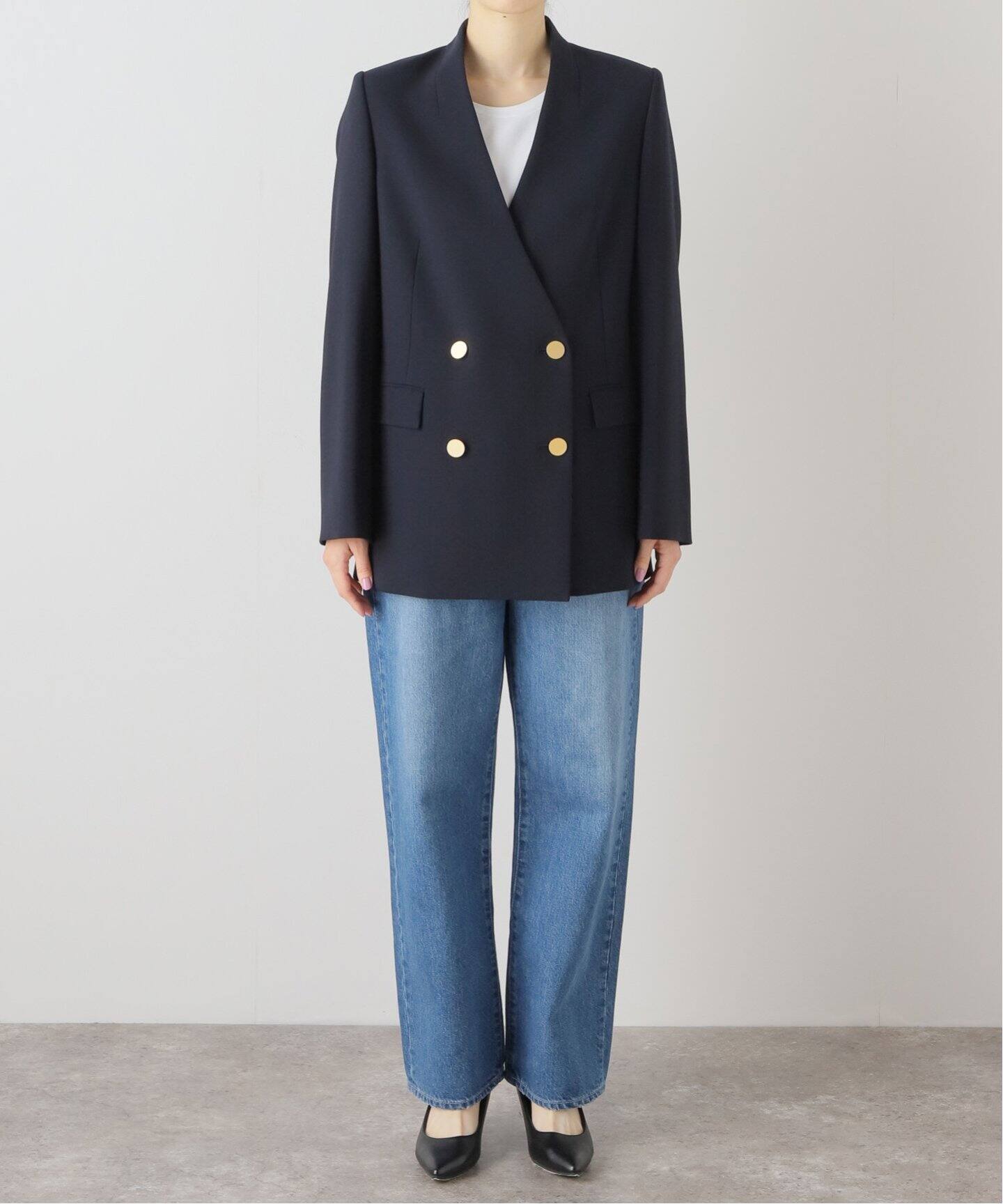 ヴィスポリーノ ノーカラーキンボタンジャケット（ノーカラー  