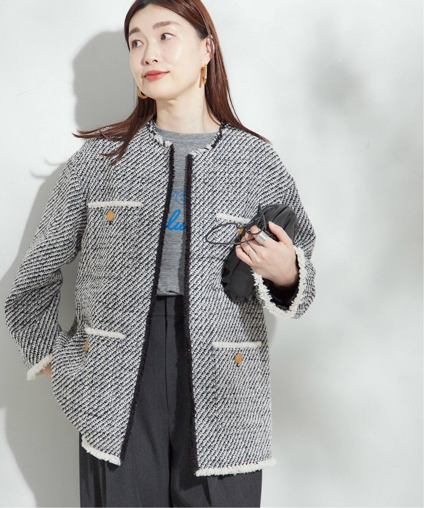 GIOLICAツイードBIGジャケット（ノーカラージャケット  