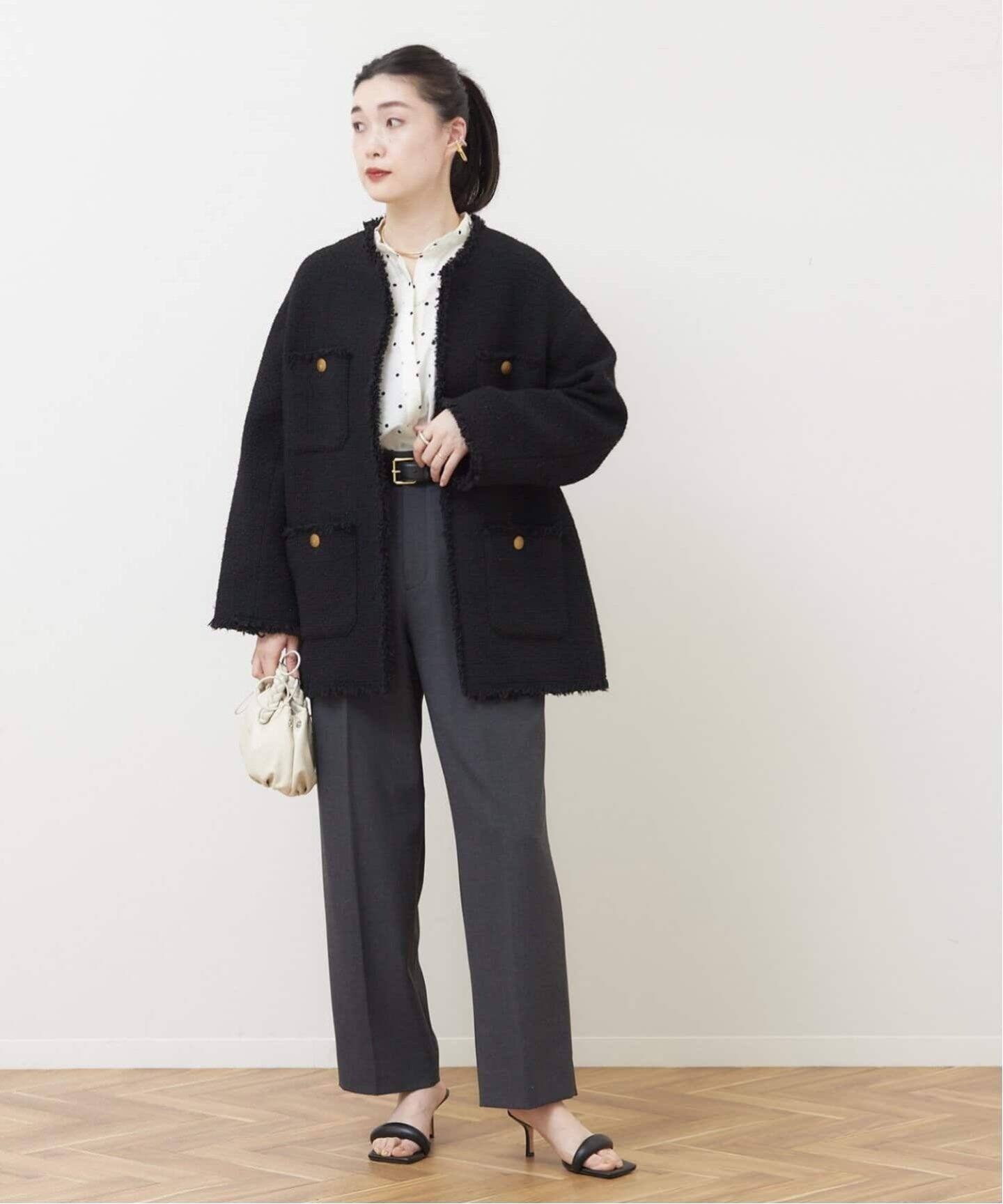 追加》GIOLICAツイードBIGジャケット（ノーカラージャケット  