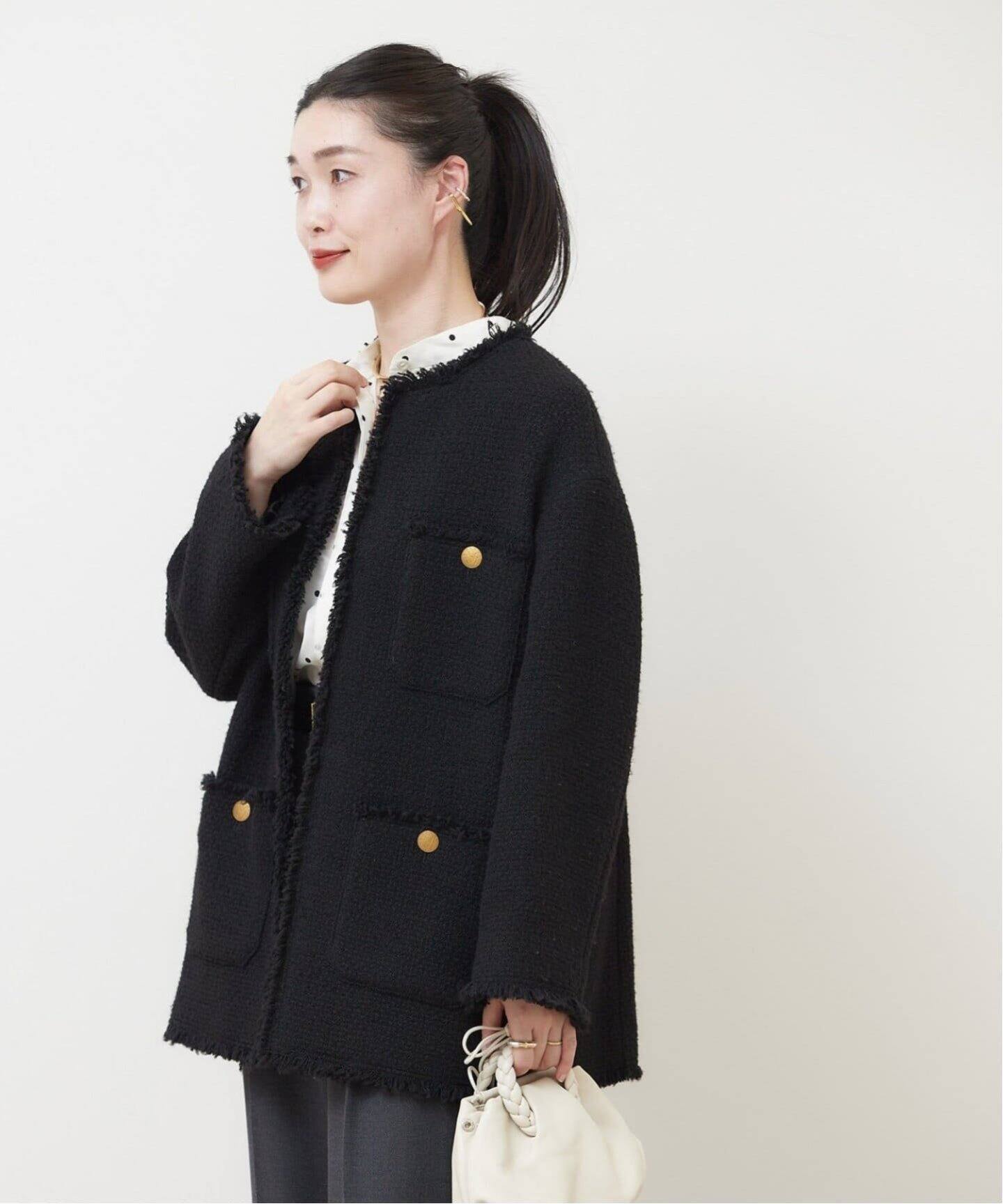 追加》GIOLICAツイードBIGジャケット（ノーカラージャケット  