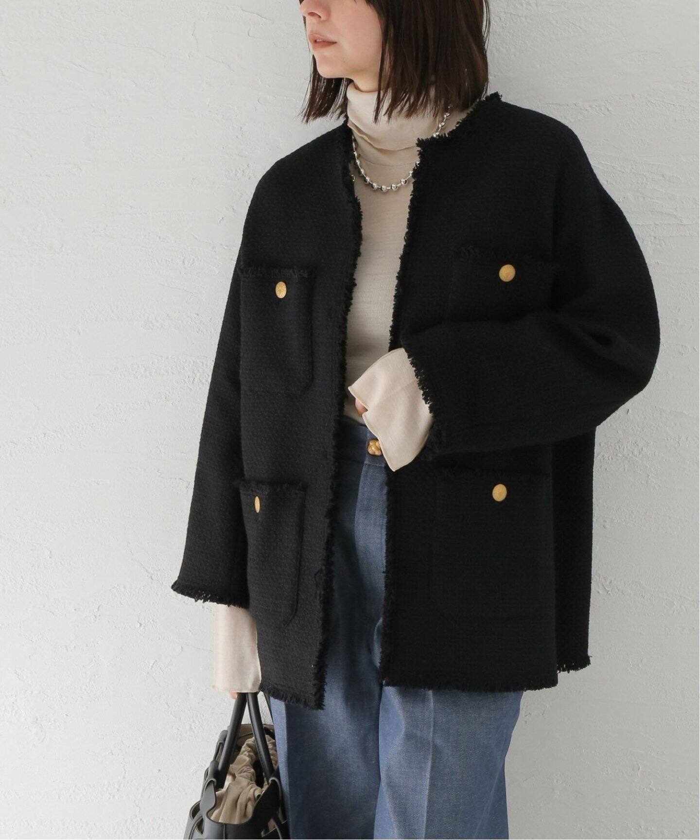 追加》GIOLICAツイードBIGジャケット（ノーカラージャケット  