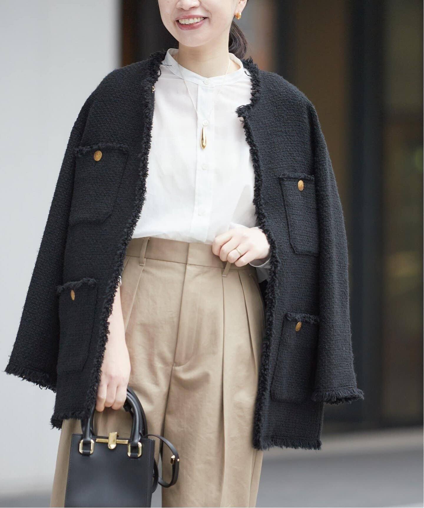 追加》GIOLICAツイードBIGジャケット（ノーカラージャケット  