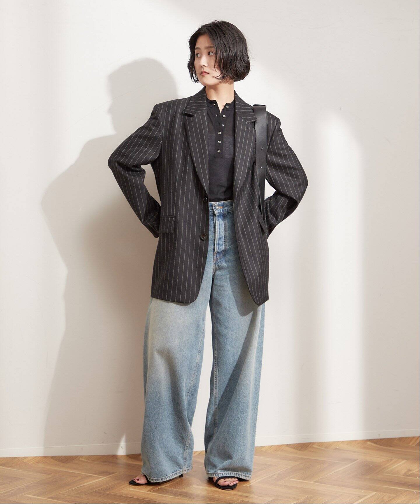 ピンストライプ グレンチェックBIGジャケット（テーラードジャケット  