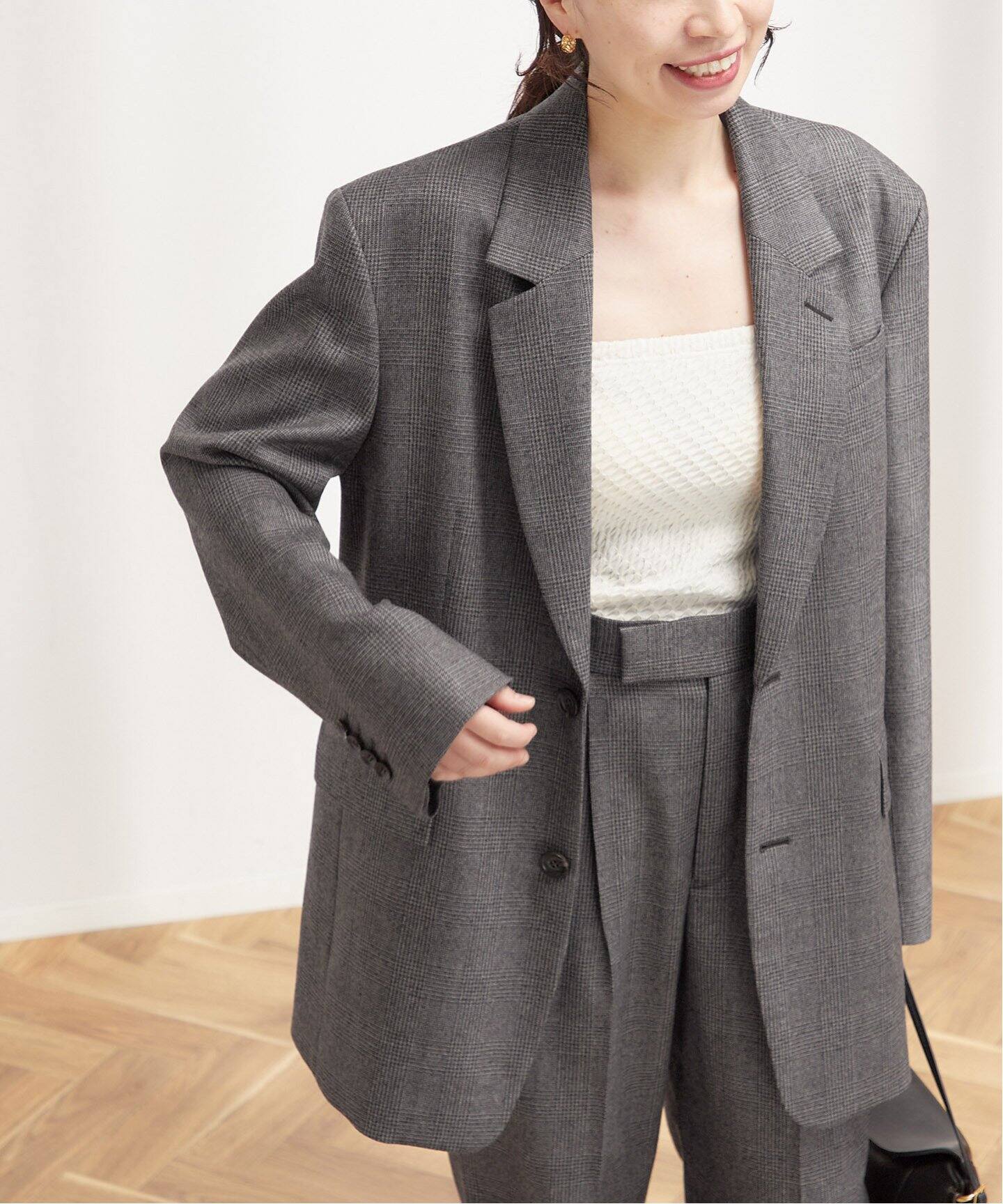 ピンストライプ グレンチェックBIGジャケット（テーラードジャケット  