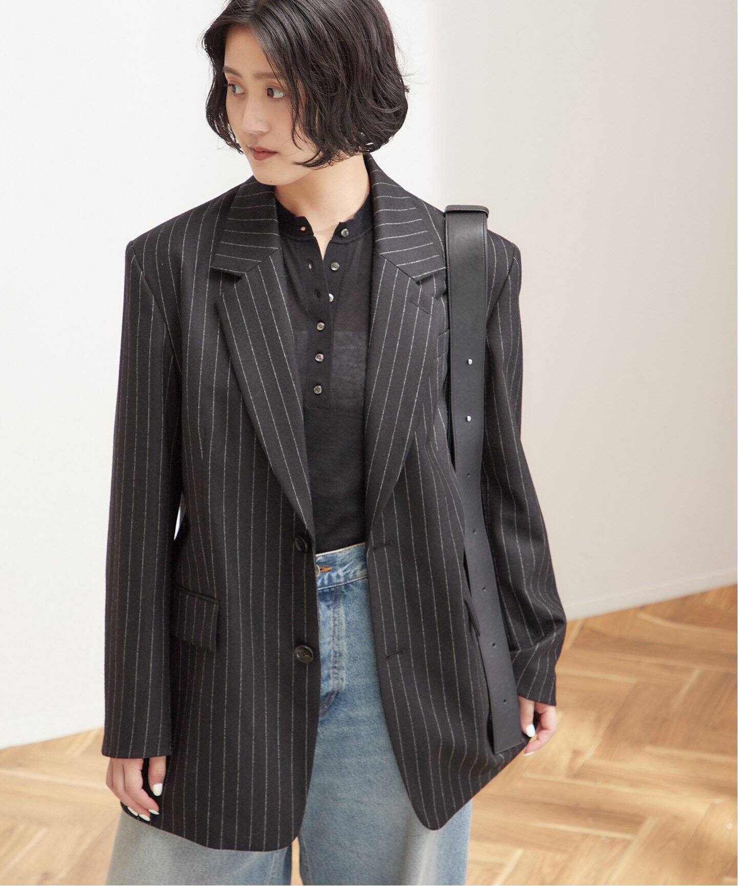ピンストライプ グレンチェックBIGジャケット（テーラードジャケット  