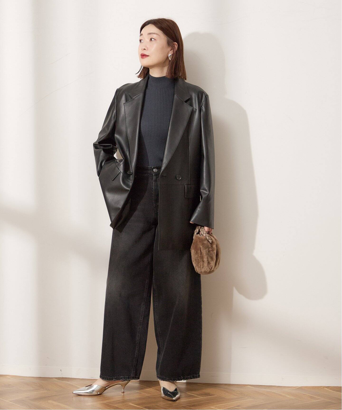 フェイクレザーオーバーサイズジャケット（テーラードジャケット  