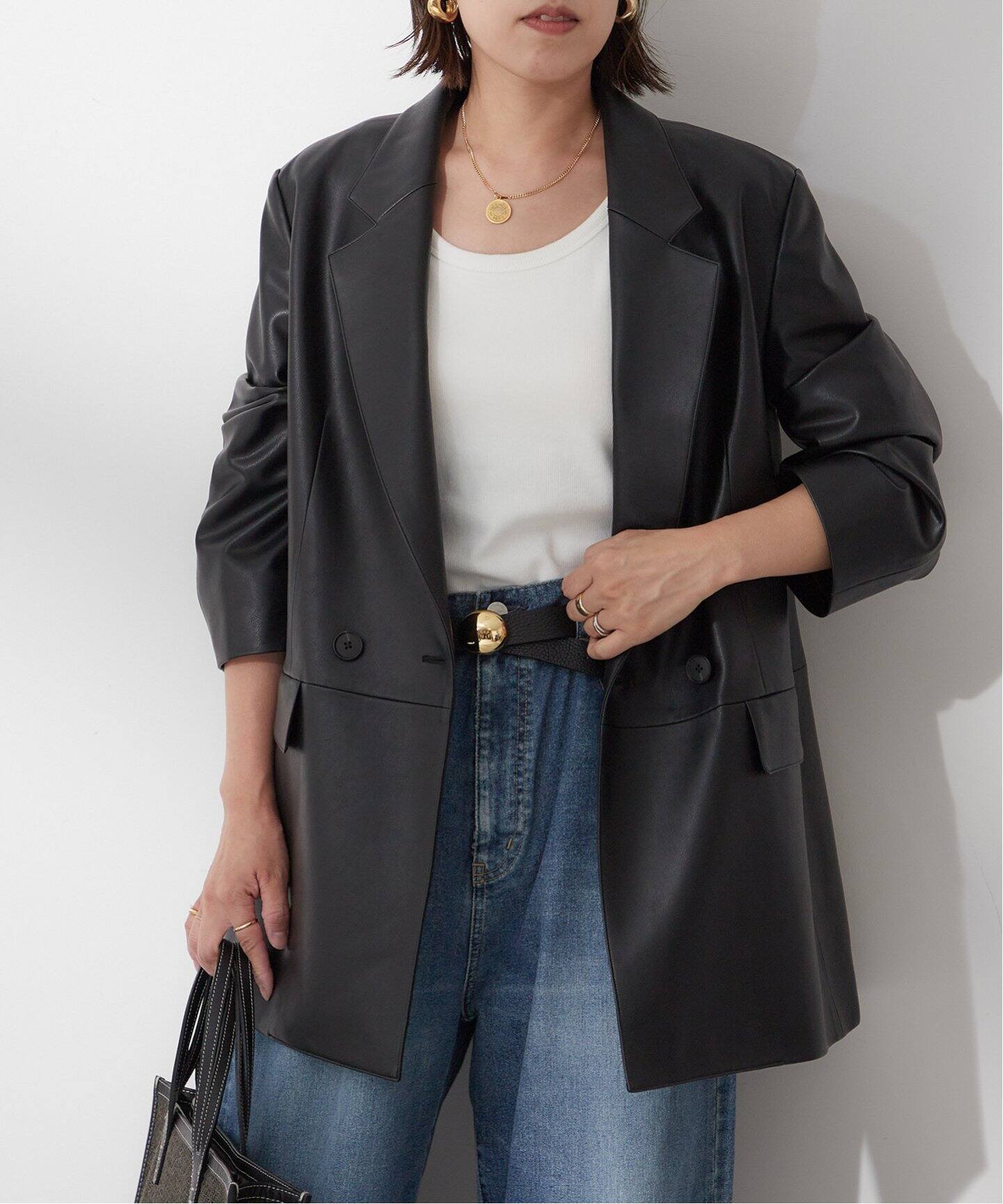フェイクレザーオーバーサイズジャケット（テーラードジャケット  
