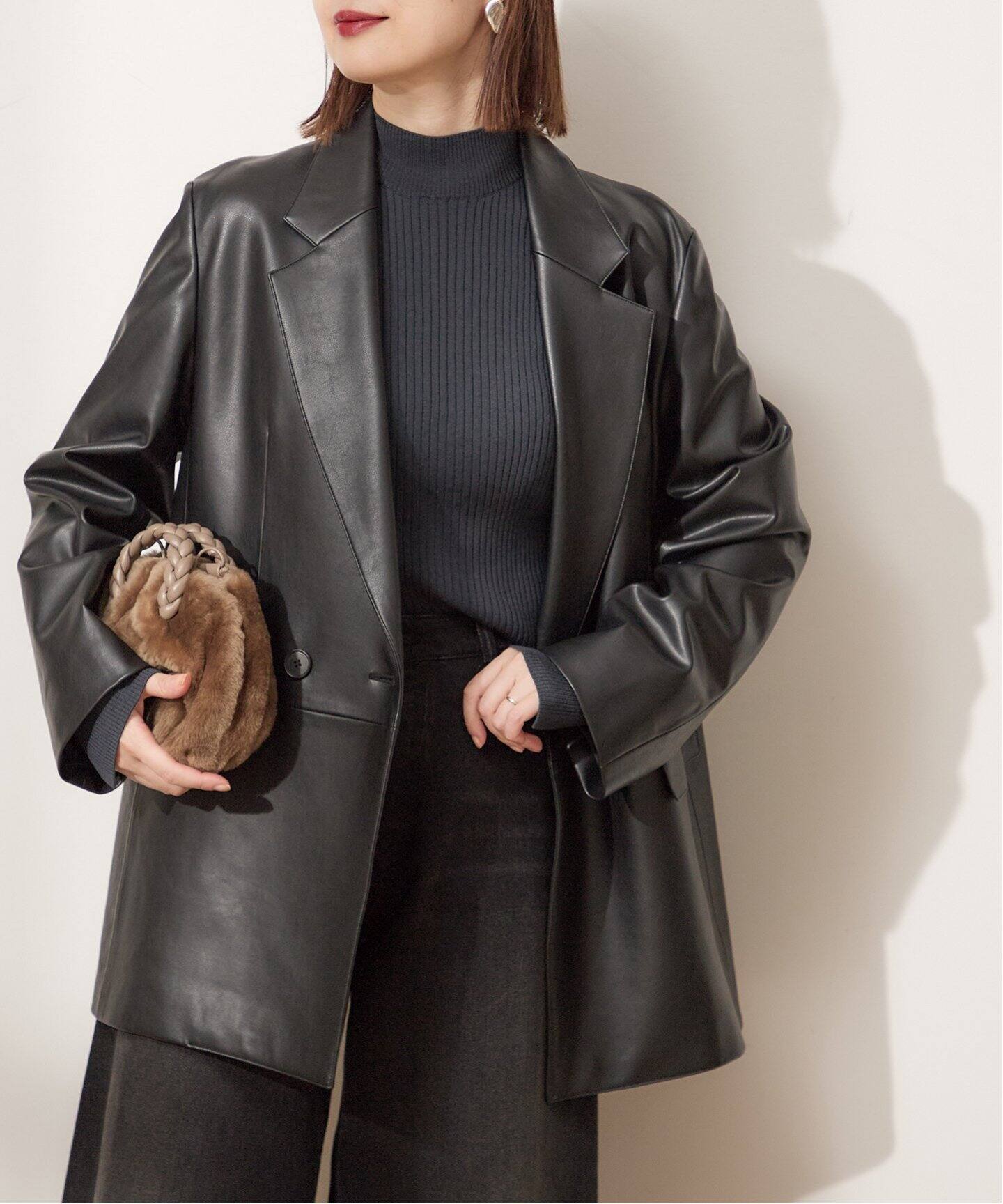 フェイクレザーオーバーサイズジャケット（テーラードジャケット  