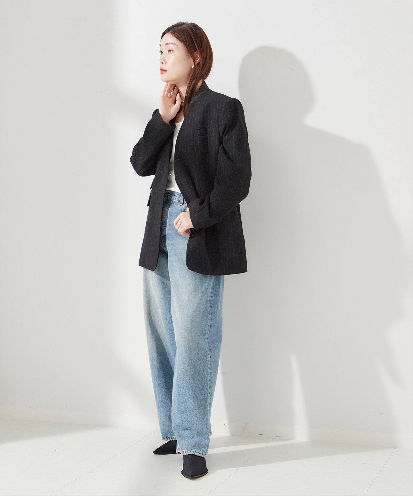 JANE SMITH/ジェーンスミス】WOOL SILK STRIPE NO COLLAR JA  