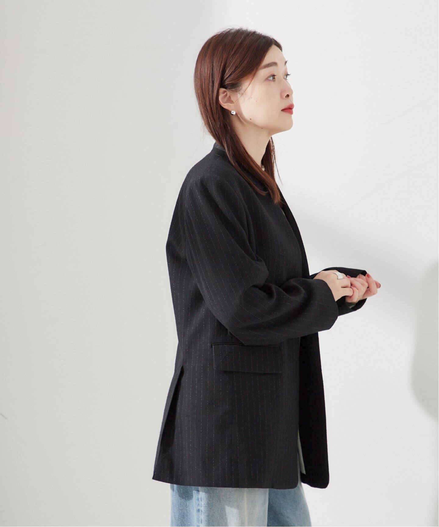 JANE SMITH/ジェーンスミス】WOOL SILK STRIPE NO COLLAR JA  