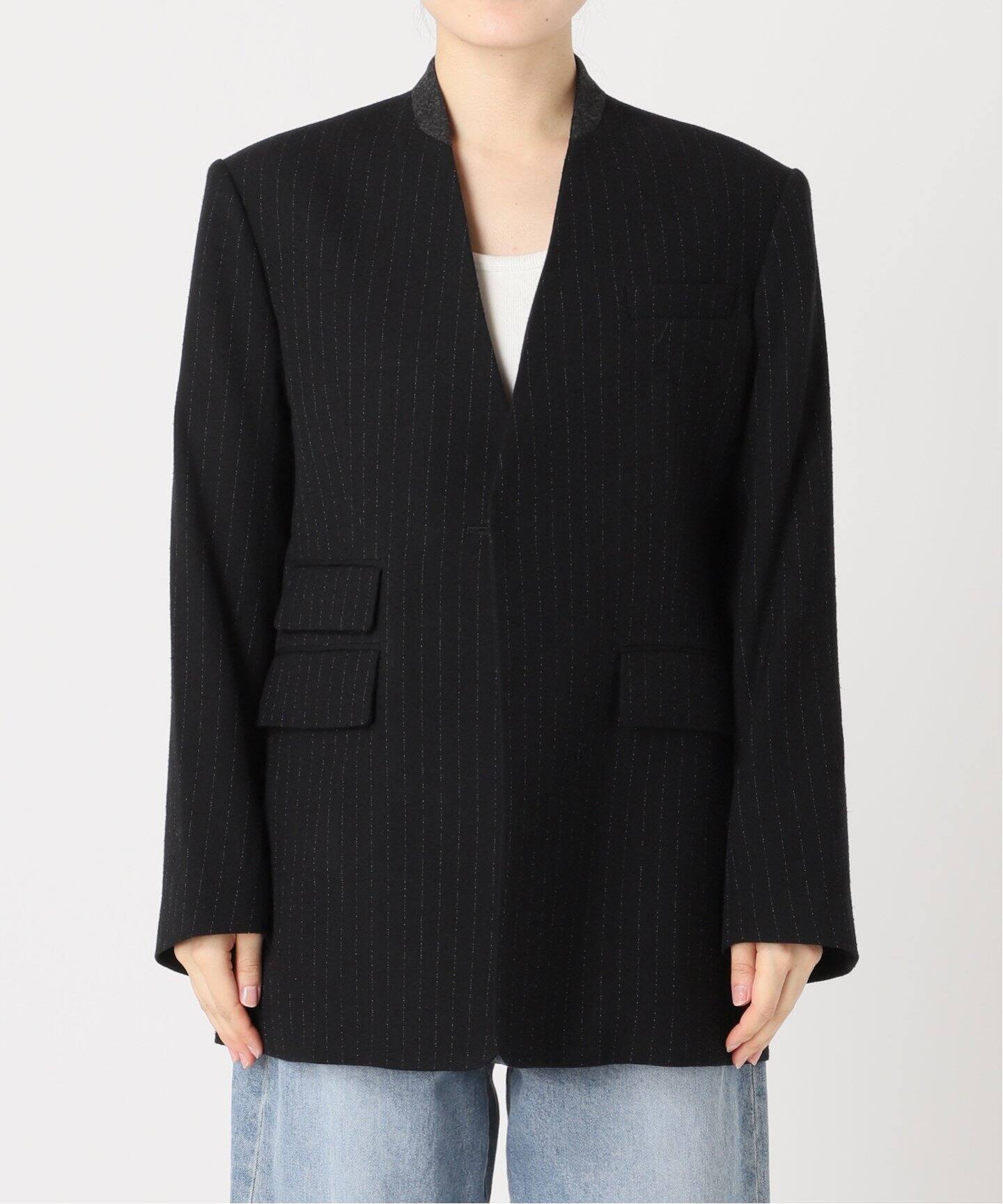 JANE SMITH/ジェーンスミス】WOOL SILK STRIPE NO COLLAR JA  