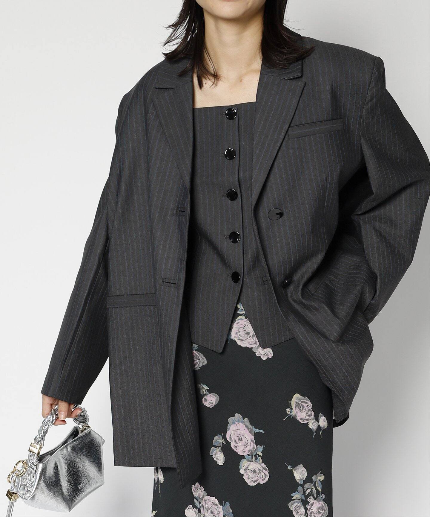 GANNI/ガニー】Melange Stripe Suiting Oversized B：ジャケット 