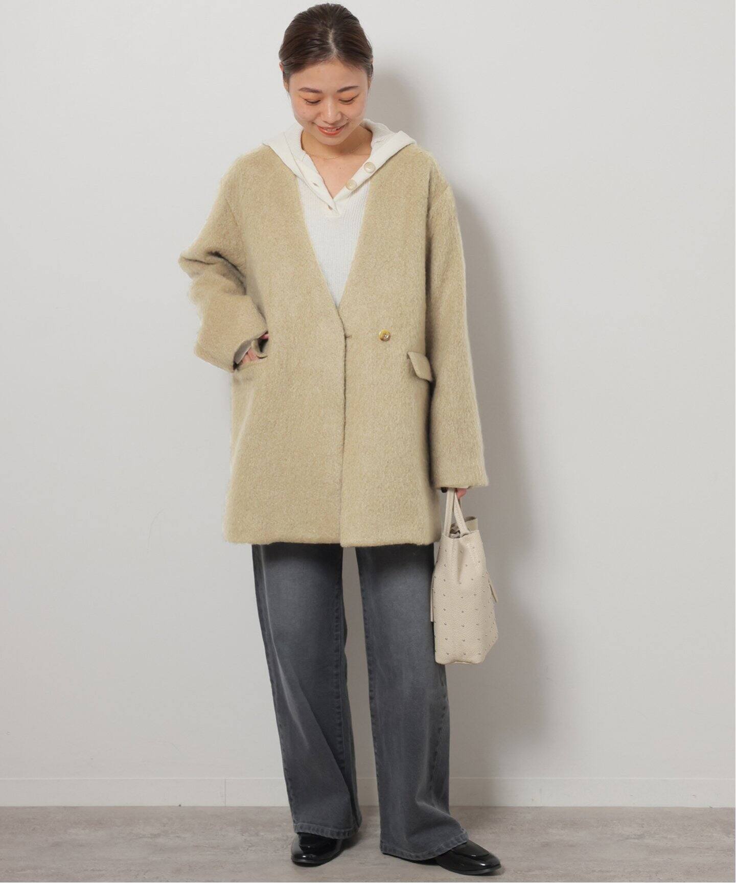 ウールモヘヤミックスノーカラージャケット（ノーカラージャケット  