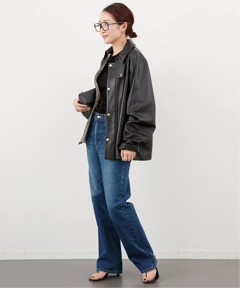 定価10万超 美品 かまびすしい CINQUANTA ニット切替 レザージャケット 36