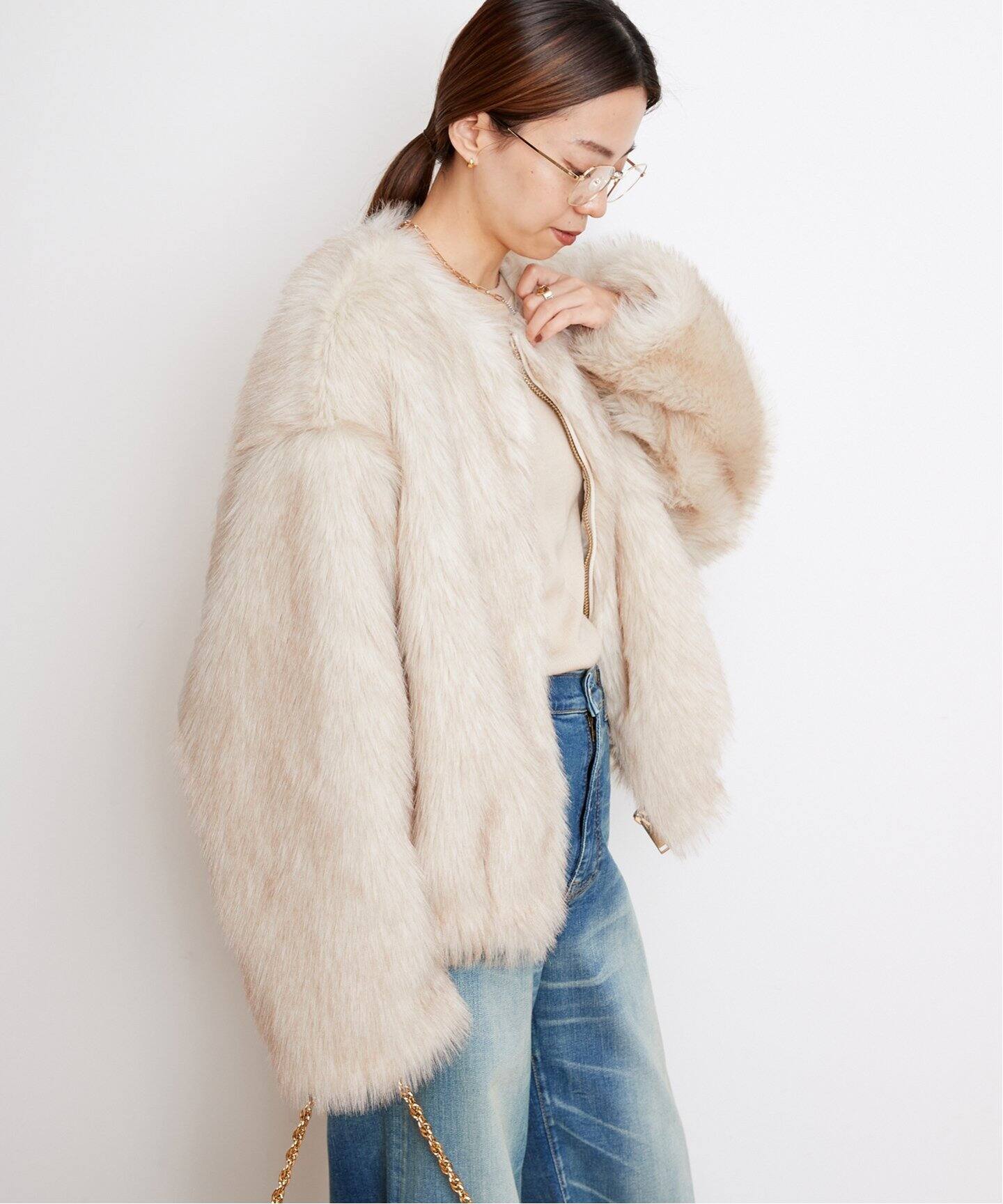 HALFBOY/ハーフボーイ】 SHORT ECO FUR コート(CREAM)（その他ブルゾン 