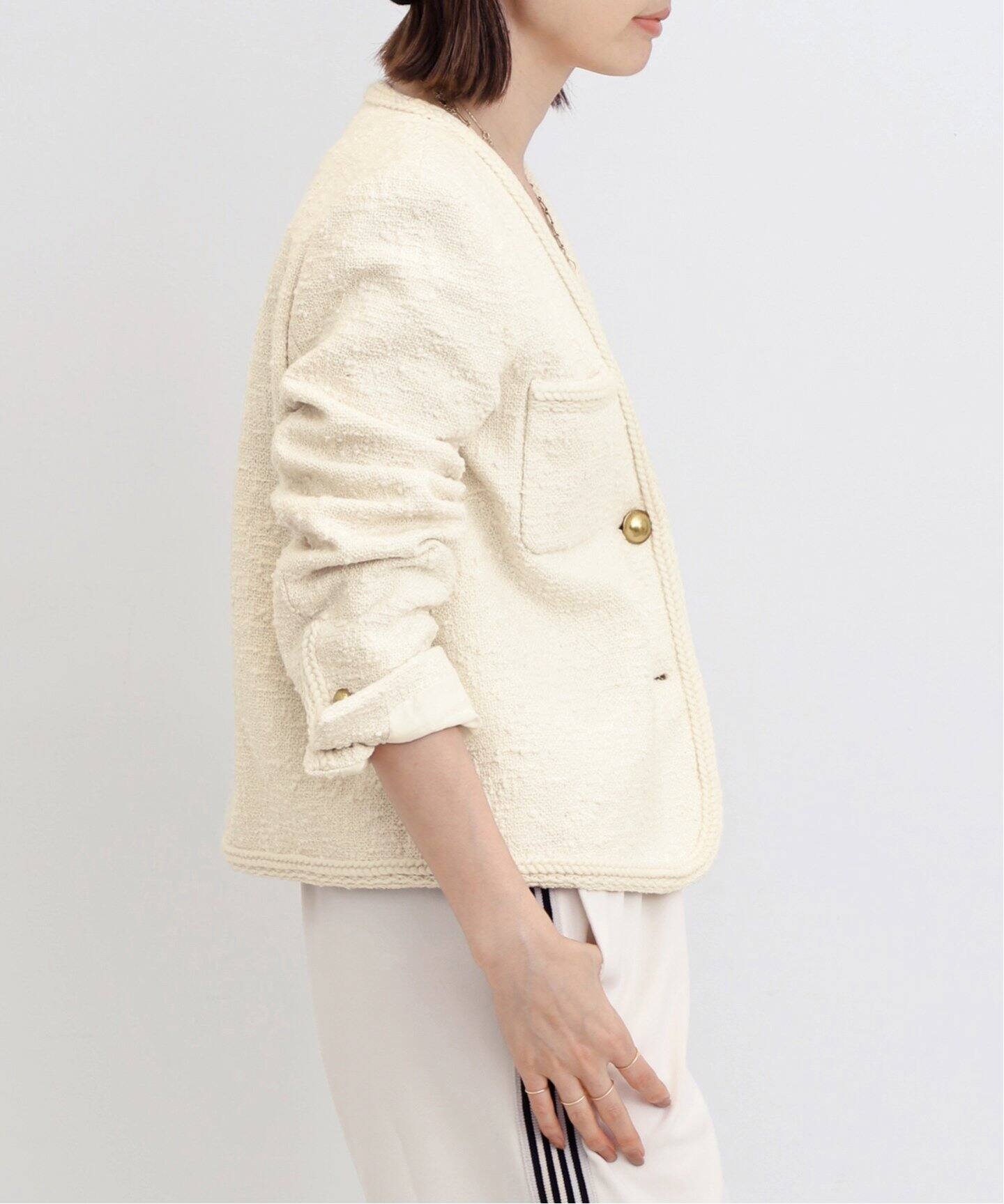 Original Yarn Tweed Jacket（ノーカラージャケット）｜L