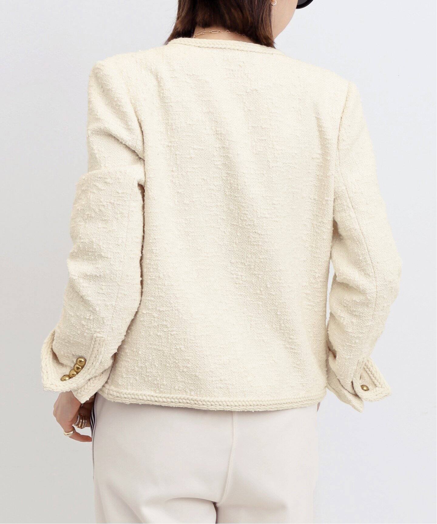 Original Yarn Tweed Jacket（ノーカラージャケット）｜L