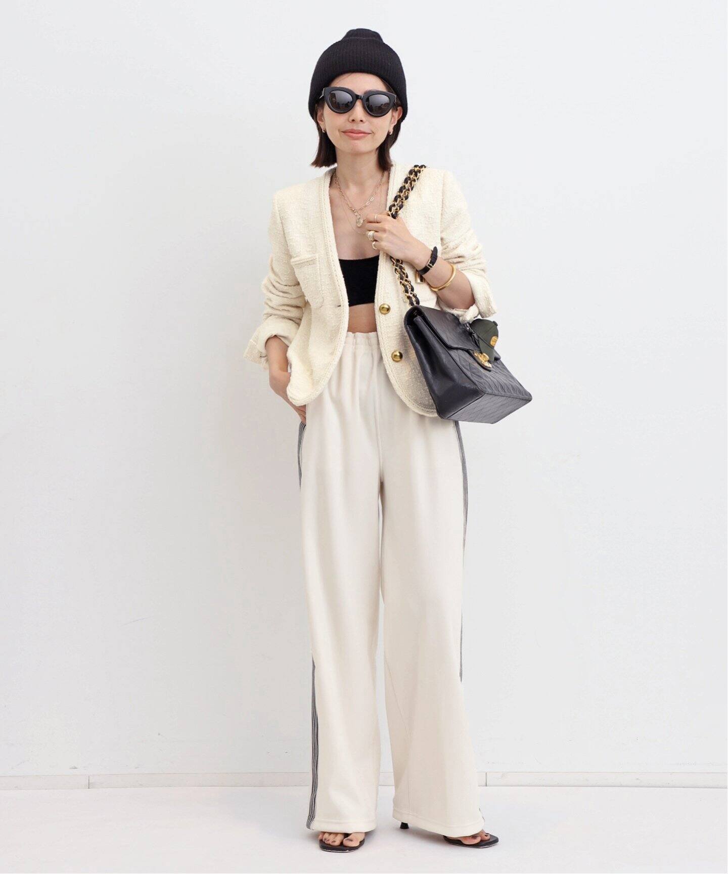 Original Yarn Tweed Jacket（ノーカラージャケット）｜L