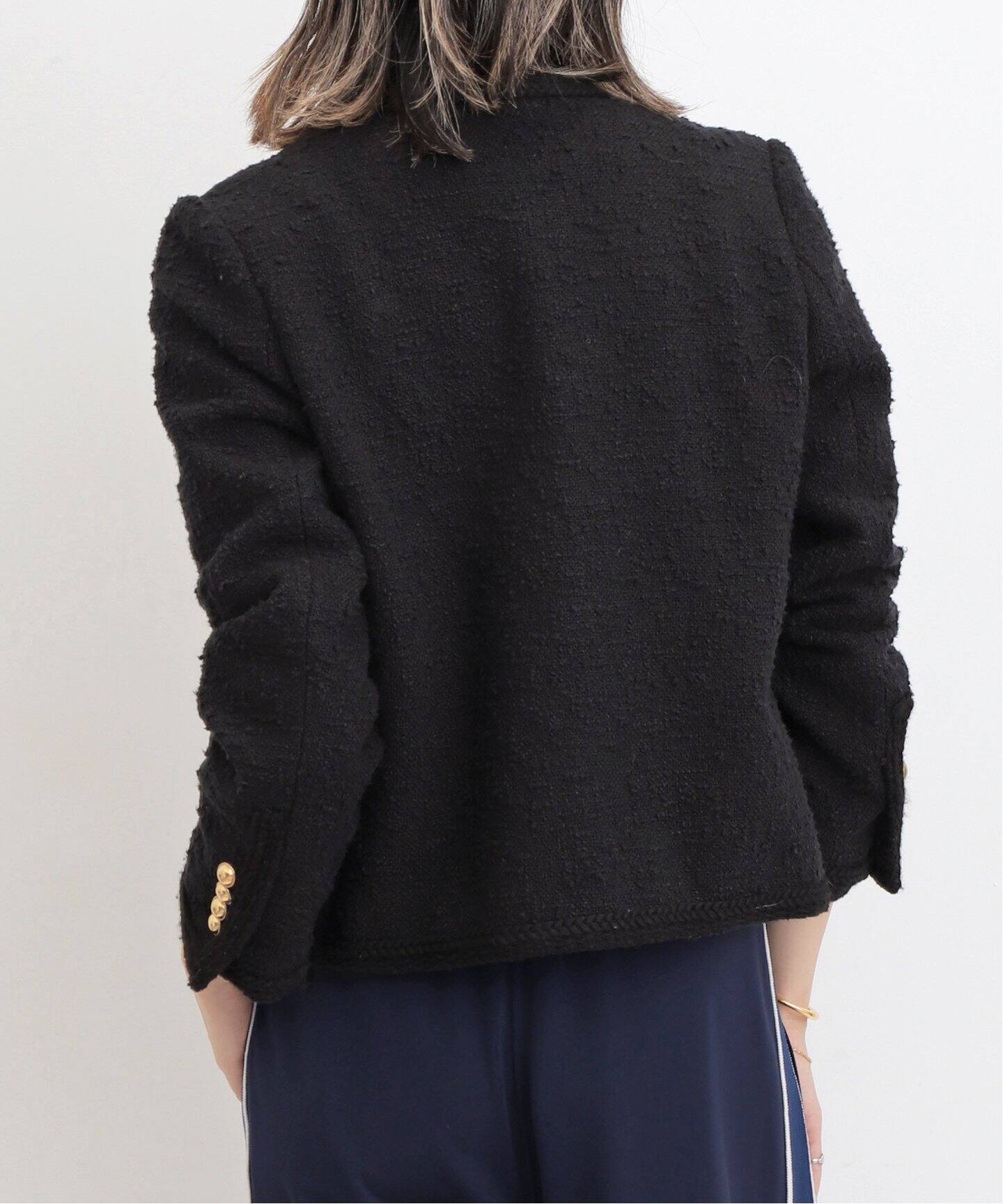Original Yarn Tweed Jacket（ノーカラージャケット）｜L