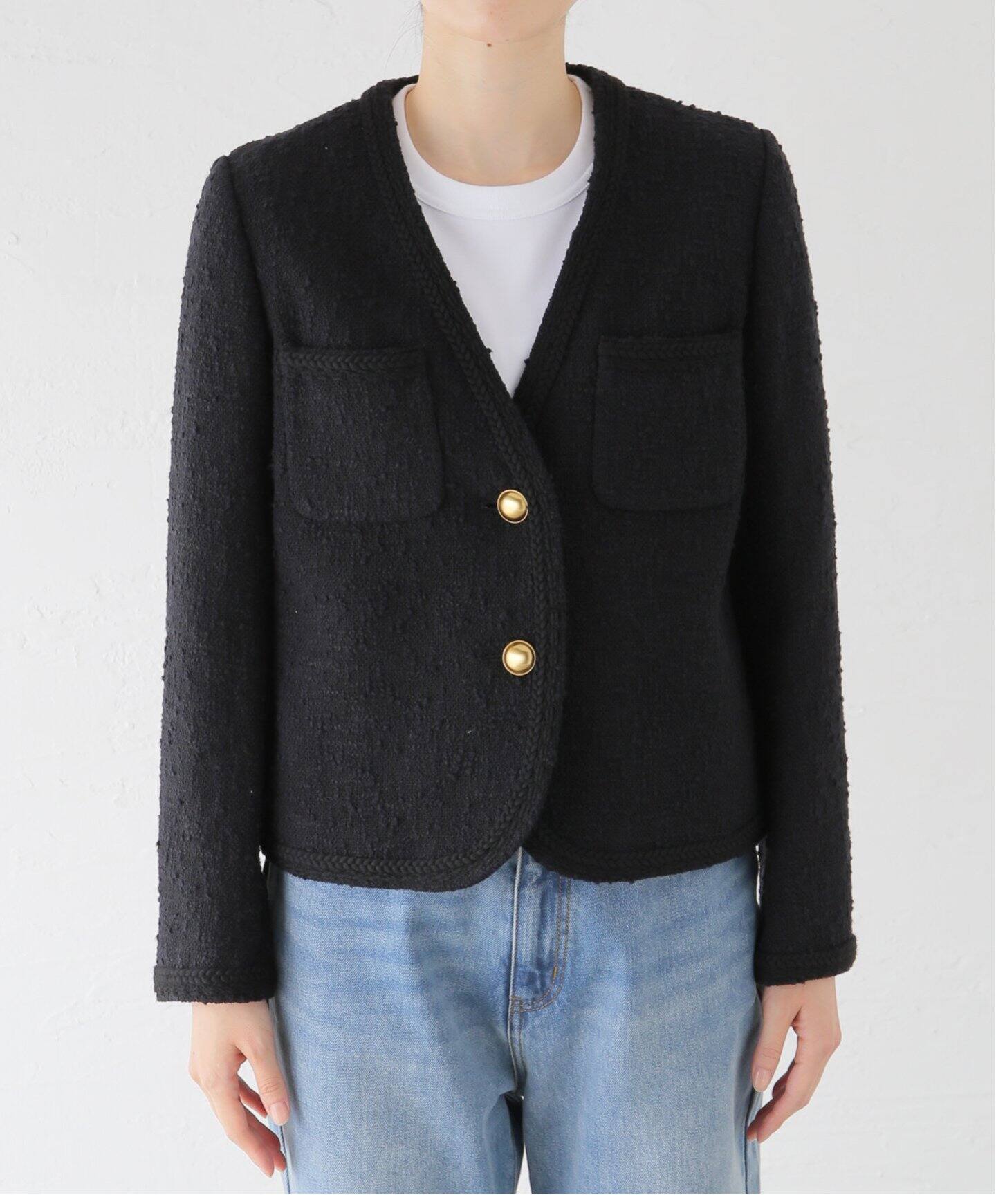 Original Yarn Tweed Jacket（ノーカラージャケット）｜L