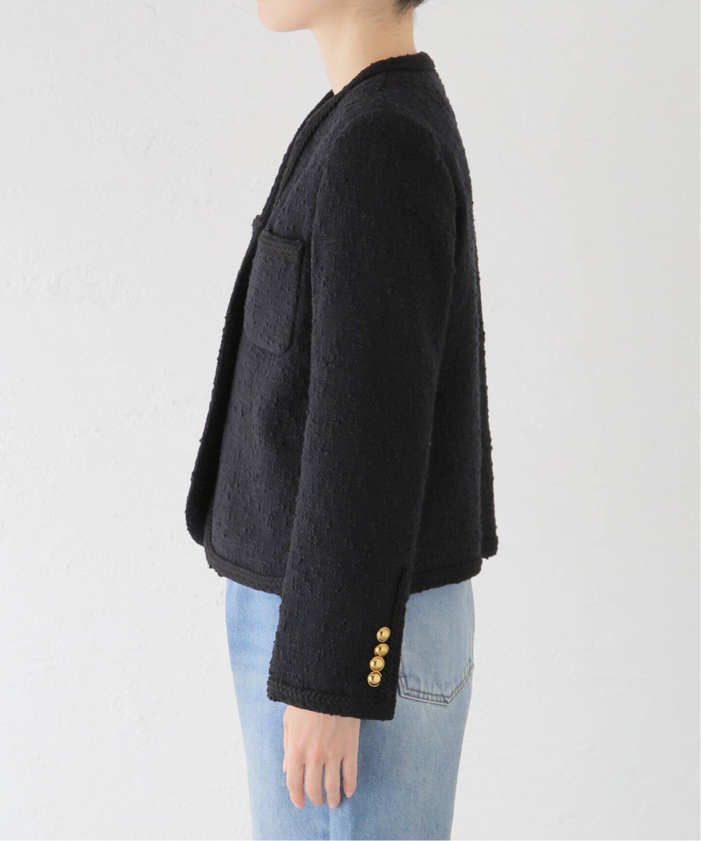 Original Yarn Tweed Jacket（ノーカラージャケット）｜L 