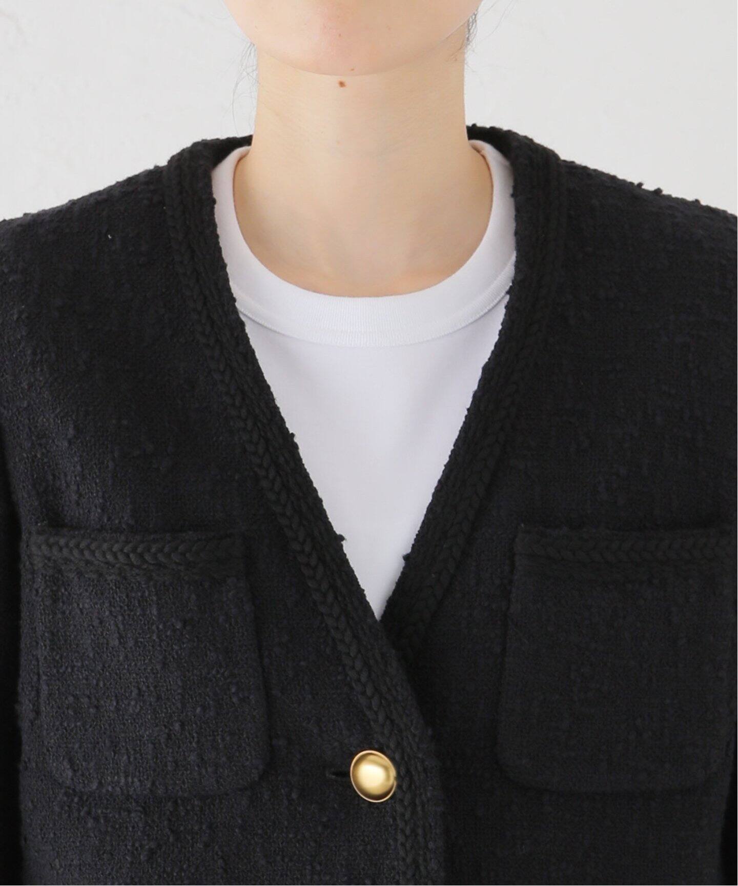 Original Yarn Tweed Jacket（ノーカラージャケット）｜L 