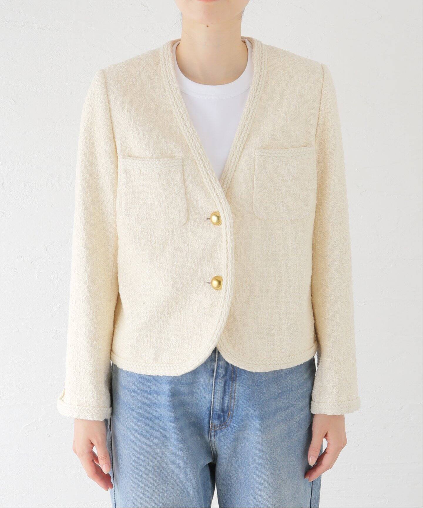 Original Yarn Tweed Jacket（ノーカラージャケット）｜L