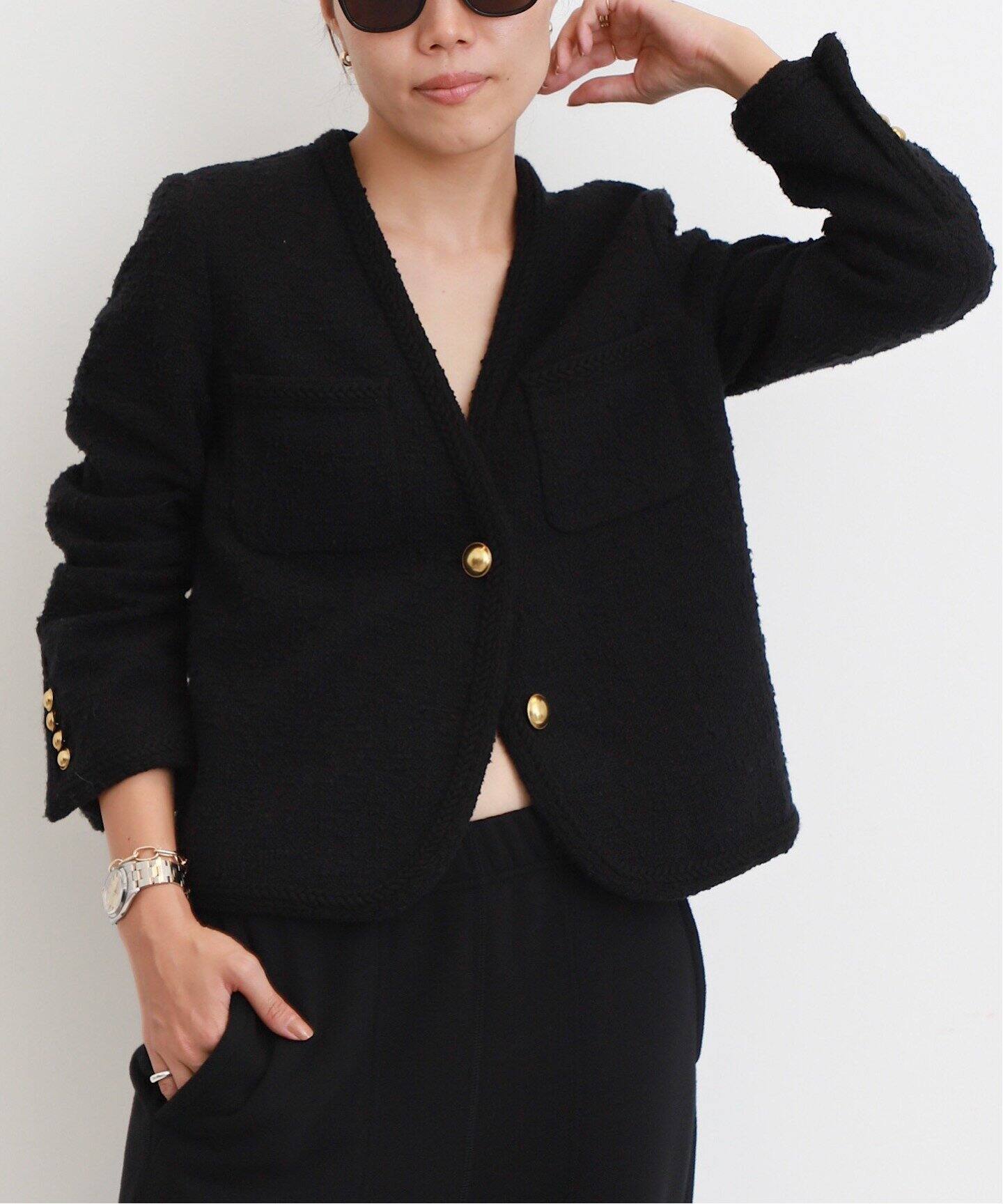 Original Yarn Tweed Jacket（ノーカラージャケット）｜L