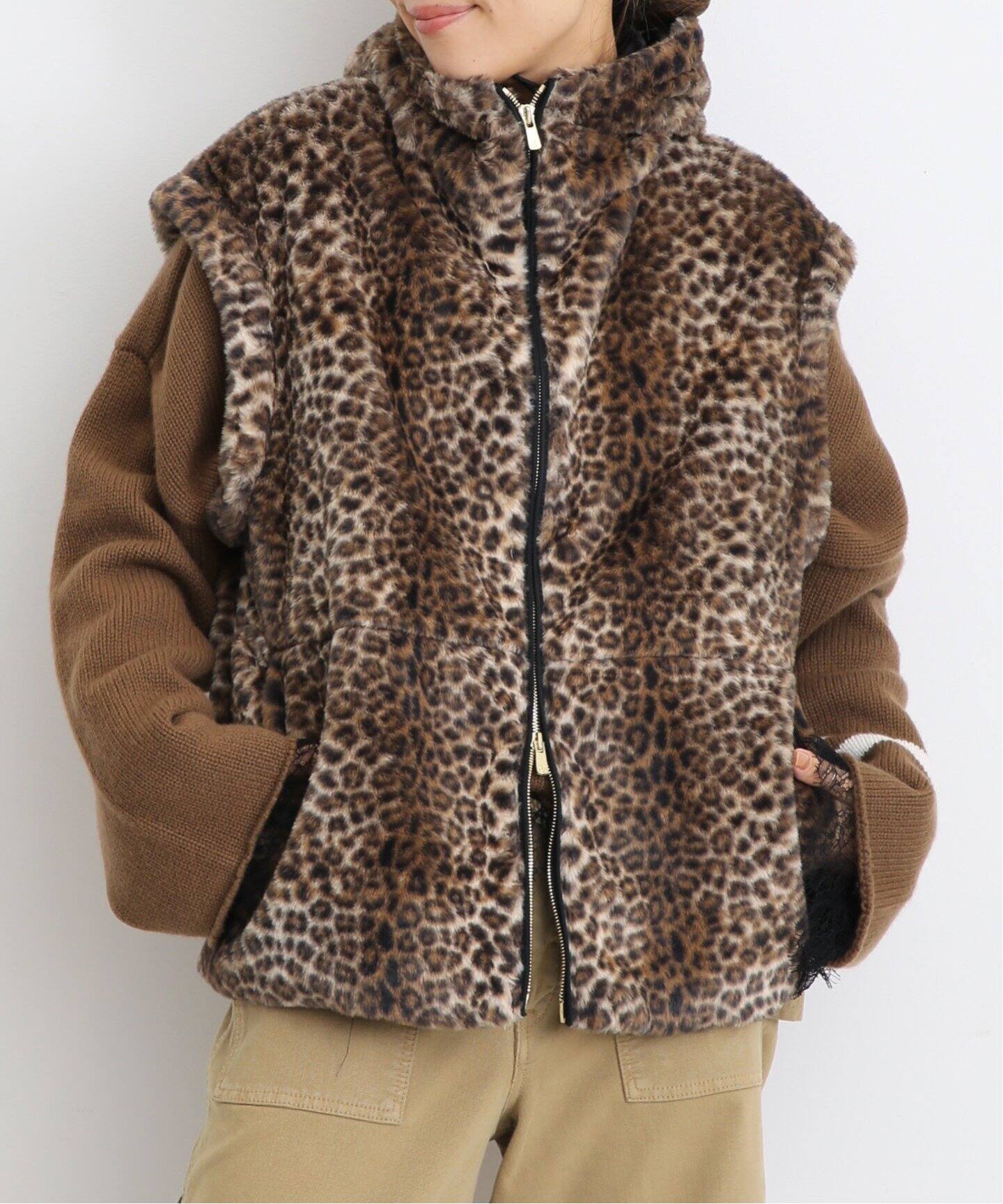 ORDINARY JOY/オーディナリー ジョイ】Leopard Fur gilet（ジレ）｜L 