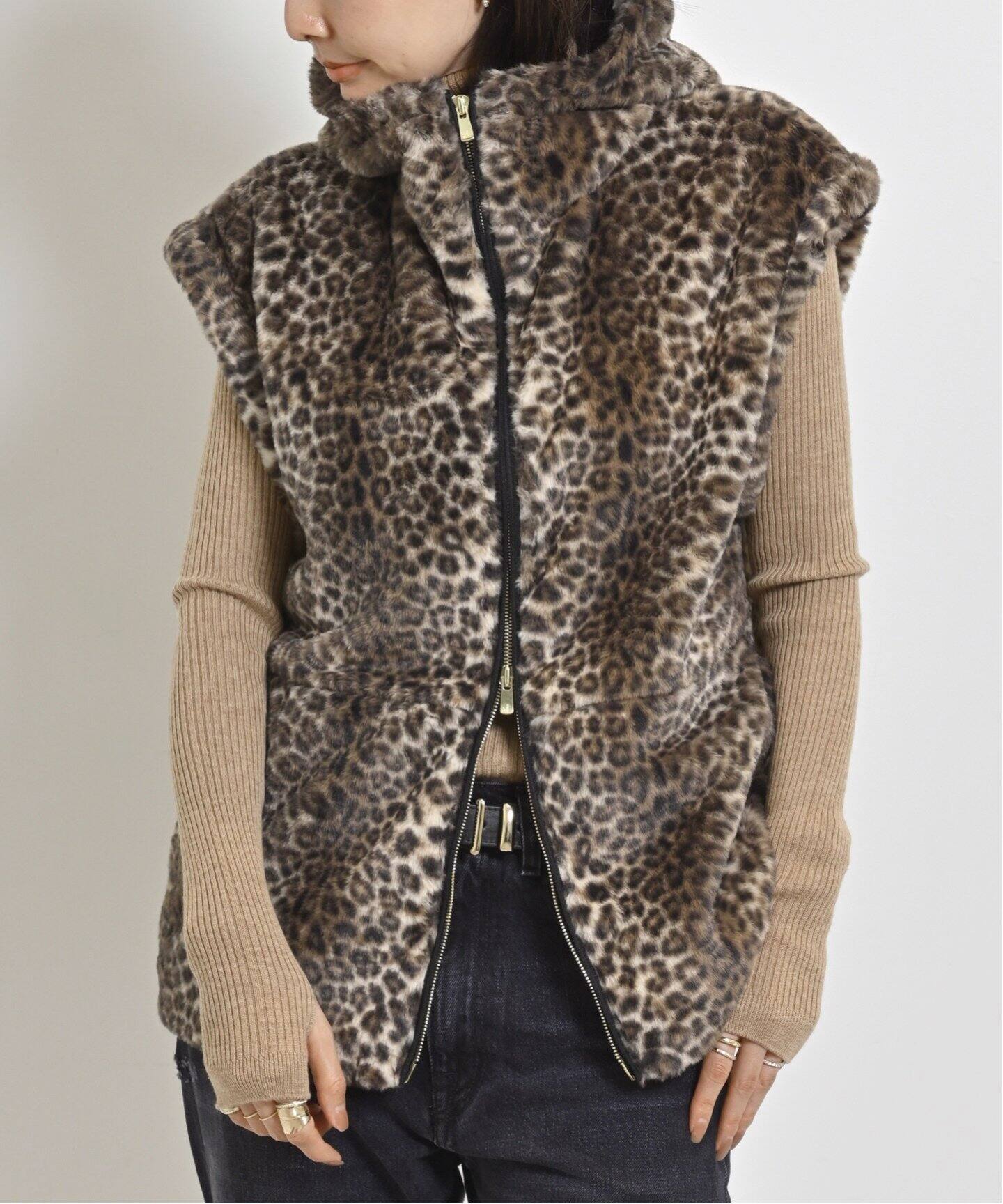ORDINARY JOY/オーディナリー ジョイ】Leopard Fur gilet（ジレ）｜L 