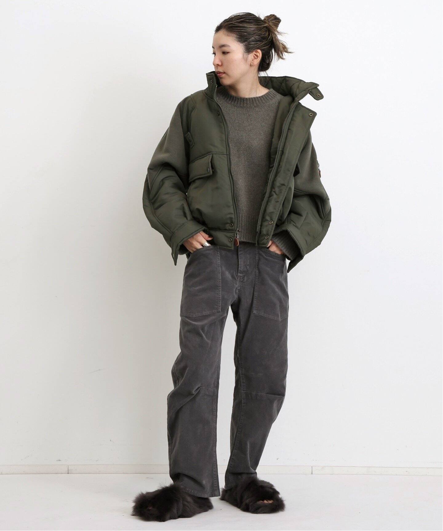 R13/アールサーティーン】 RIBBED FLIGHT BOMBER JACKET（ミリタリー 