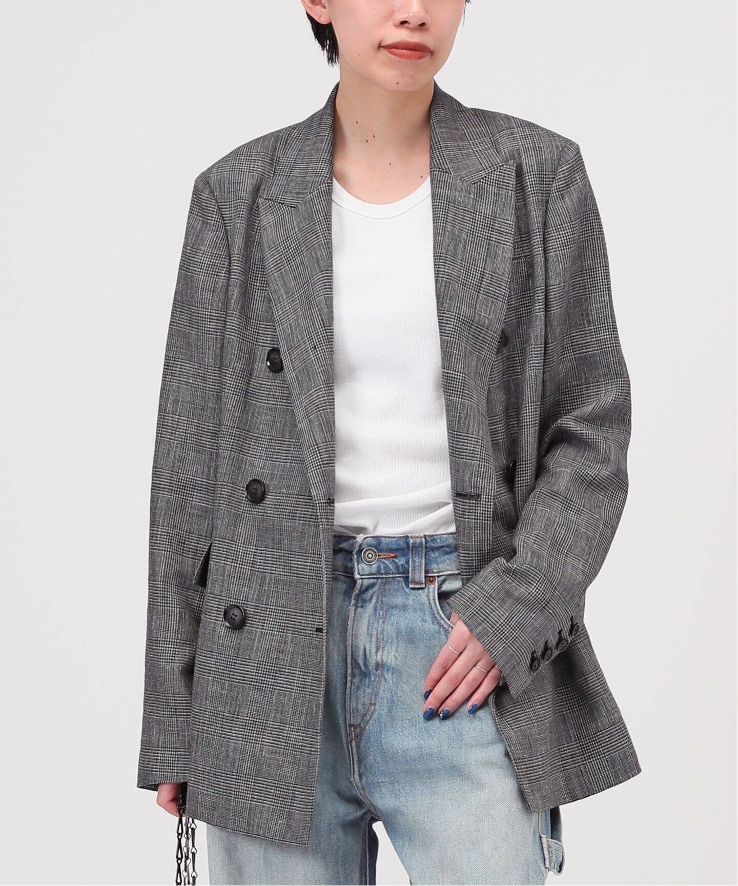 リネンミックスチェックドジャケット（テーラードジャケット）｜AP  