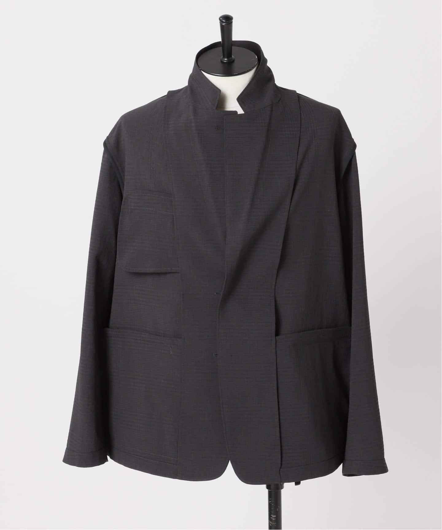 新品）吸水速乾/接触冷感EVALETシャドーチェックフィールドジャケット紺L 吸水速乾 / 接触冷感” EVALET シャドーチェック フィールド
