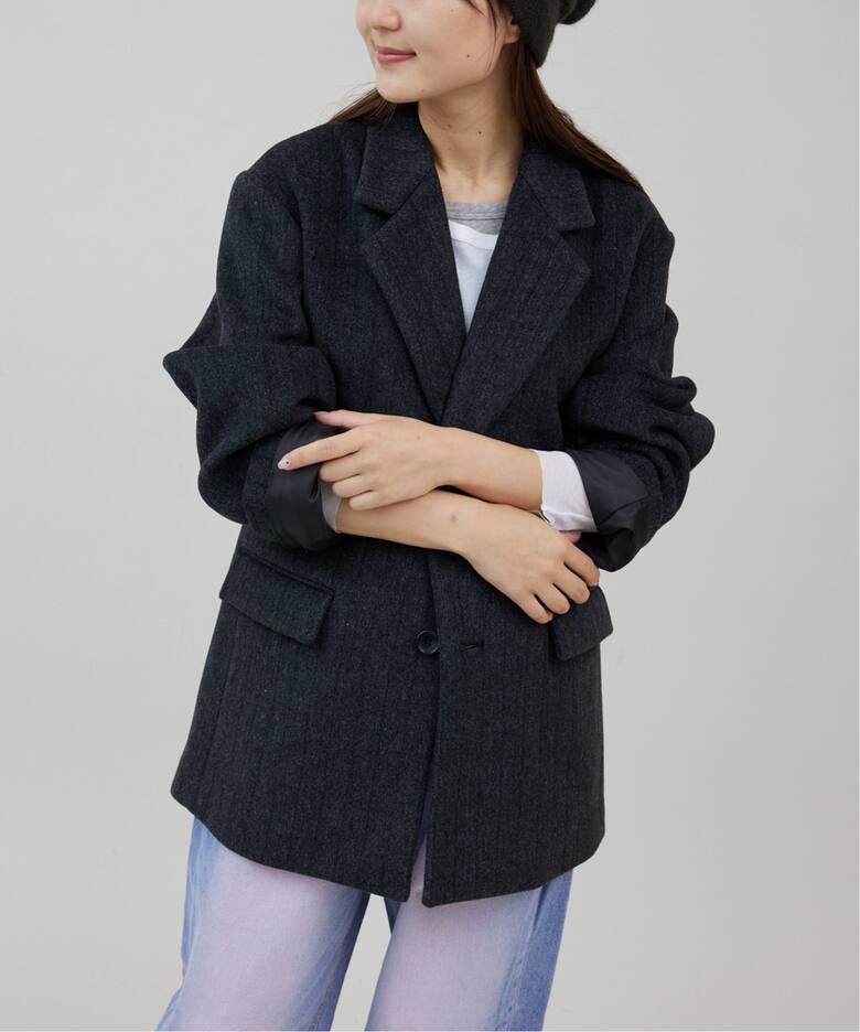 ウールMIXヘリンボーンテーラージャケット（テーラードジャケット  