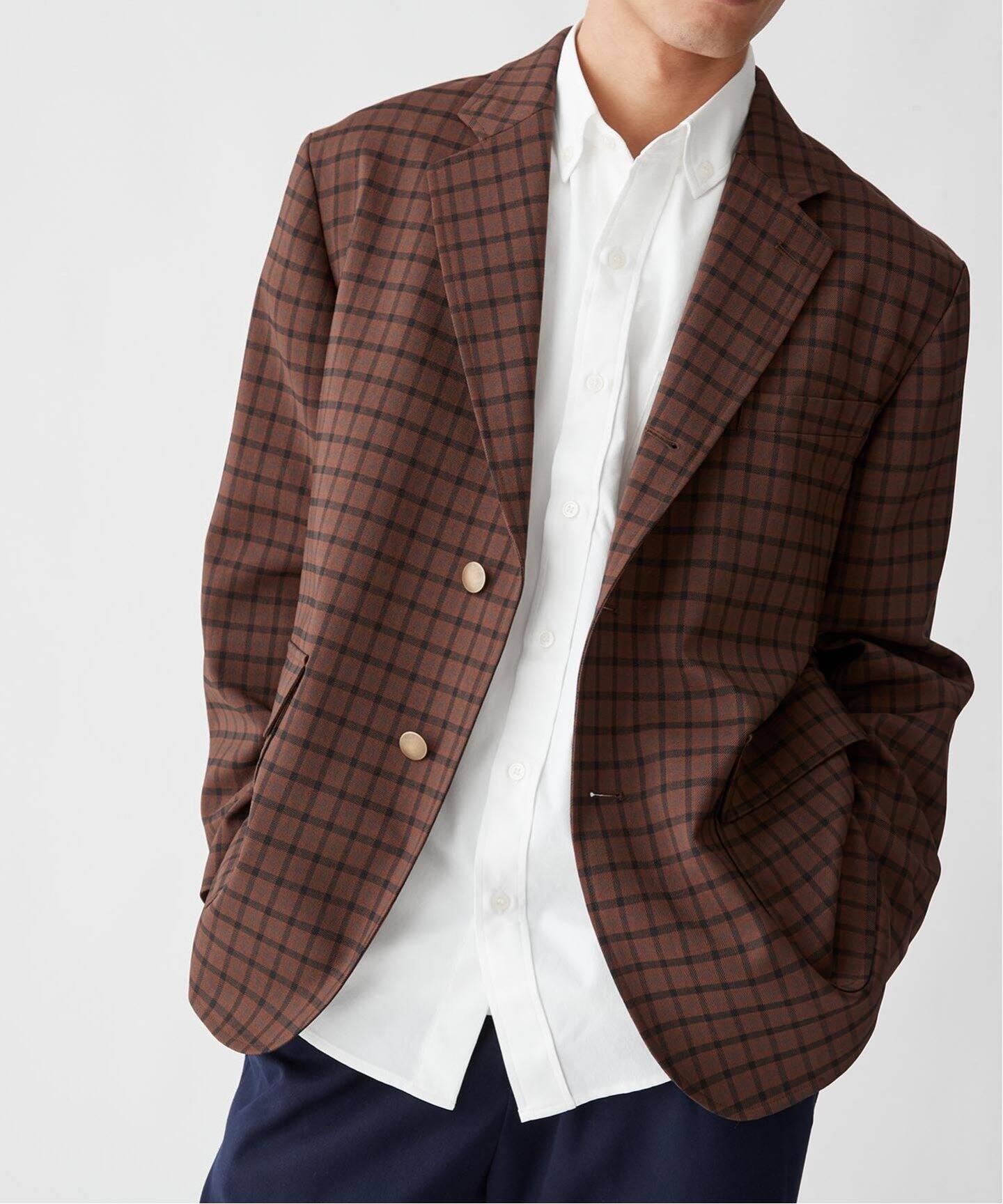 BACCA ブラウン チェック柄 テーラードジャケット　38サイズ PLAID 3B BLAZER（テーラードジャケット）｜B.C STOCK（ベーセー