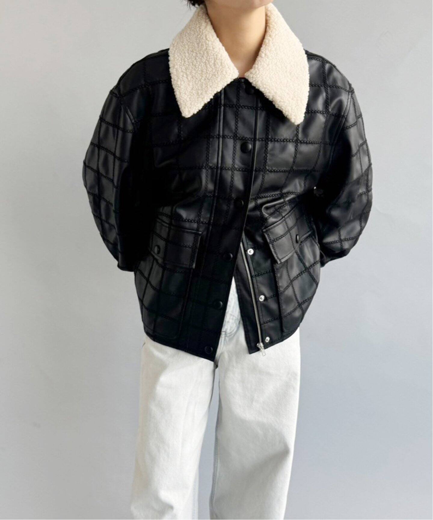 BAUM UND PFERDGARTEN】ファーカラーフェイクレザーブルゾン（その他  