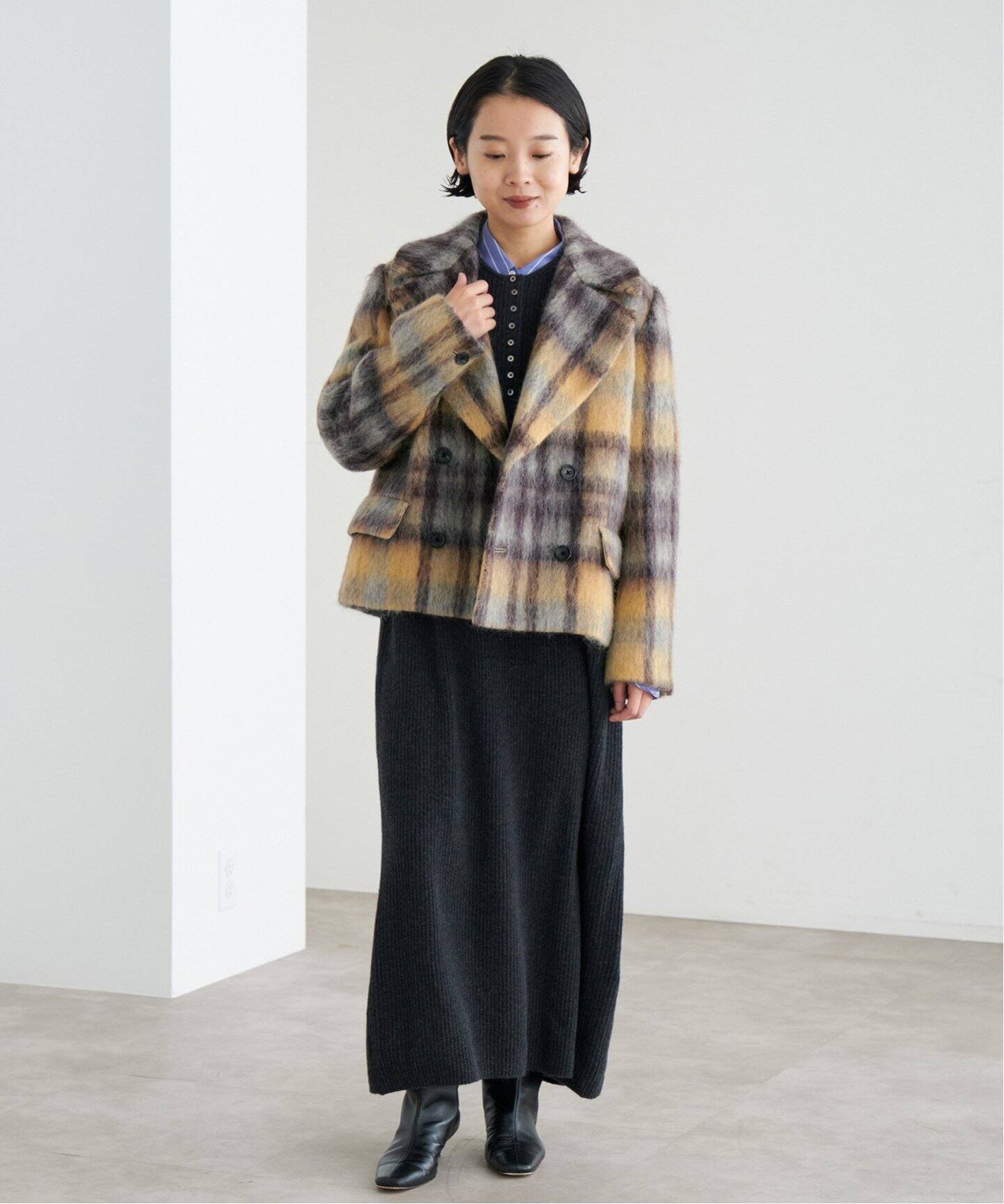 IENA 24AW チェックシャギーショートジャコット チェックシャギーショートジャコット（その他ブルゾン／アウター