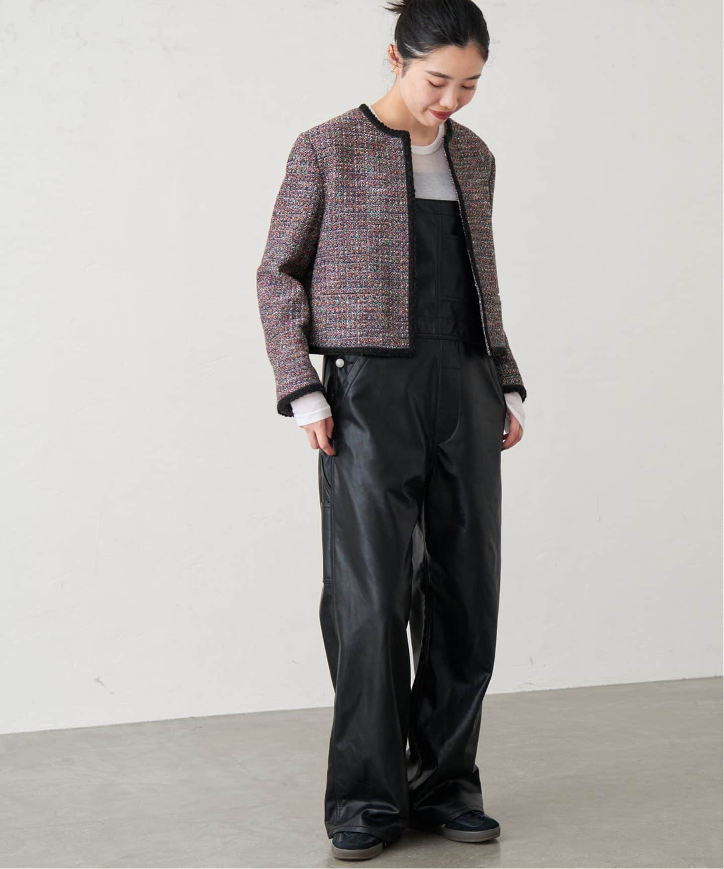 IENA ツイードシャツブルゾン ブラック 38 ツイードシャツブルゾン（ノーカラージャケット）｜IENA（イエナ