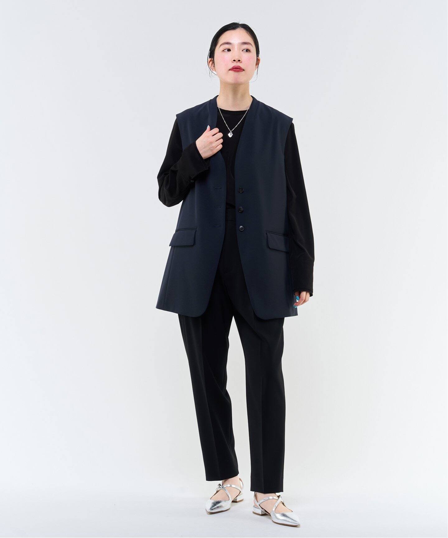 値下新品IENA ダブルクロスノーカラージレネイビー38