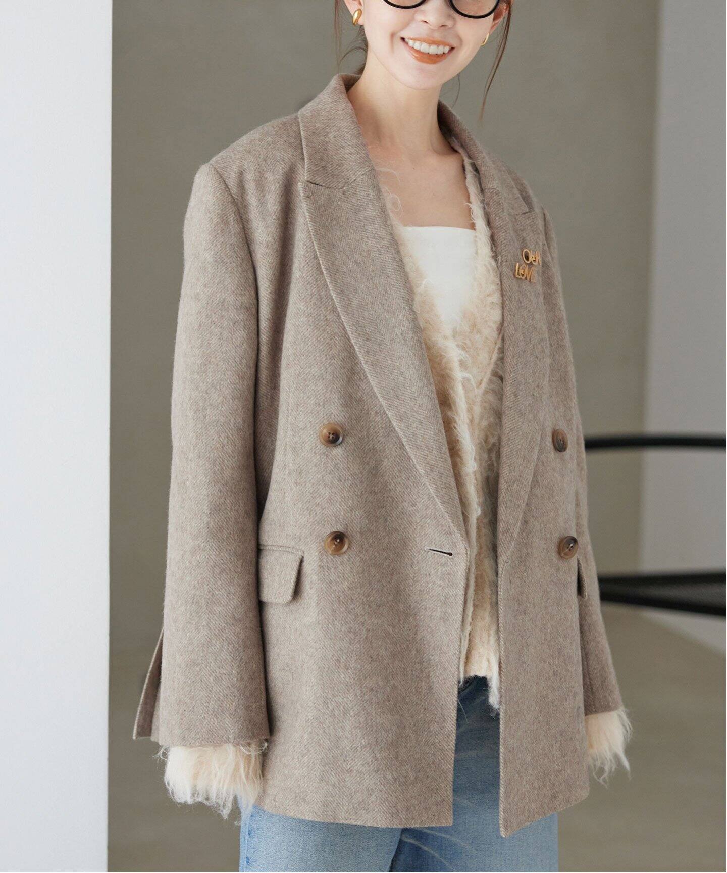 ライトシャギーヘリンボーンジャケット（テーラードジャケット  