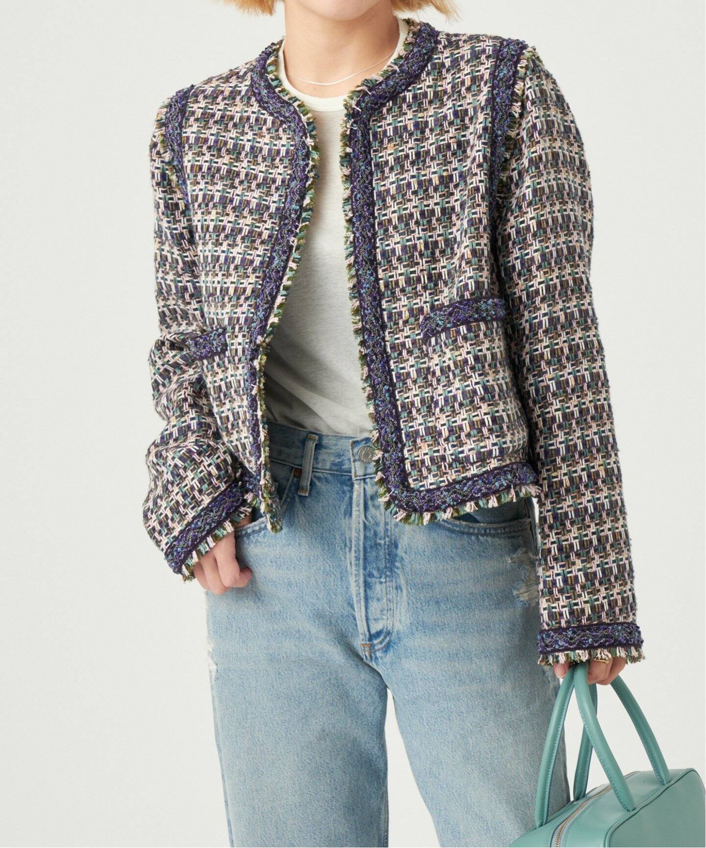 IENA LA BOUCLE LINTON ブライトツイードジャケット（ノーカラー  