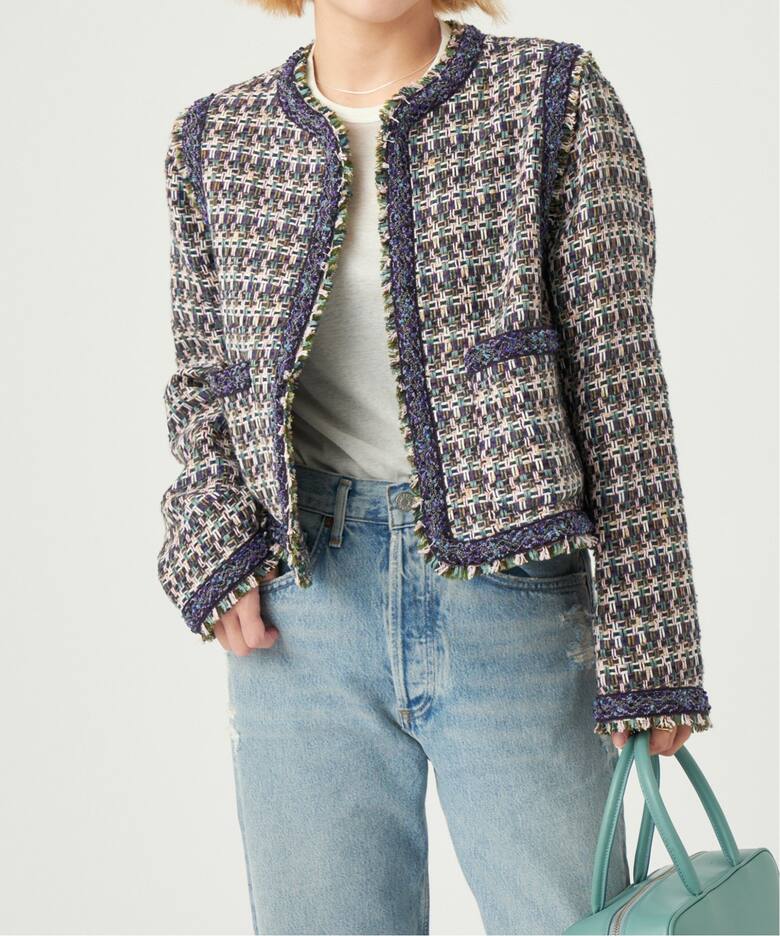 IENA LA BOUCLE LINTON ブライトツイードジャケット（ノーカラー 