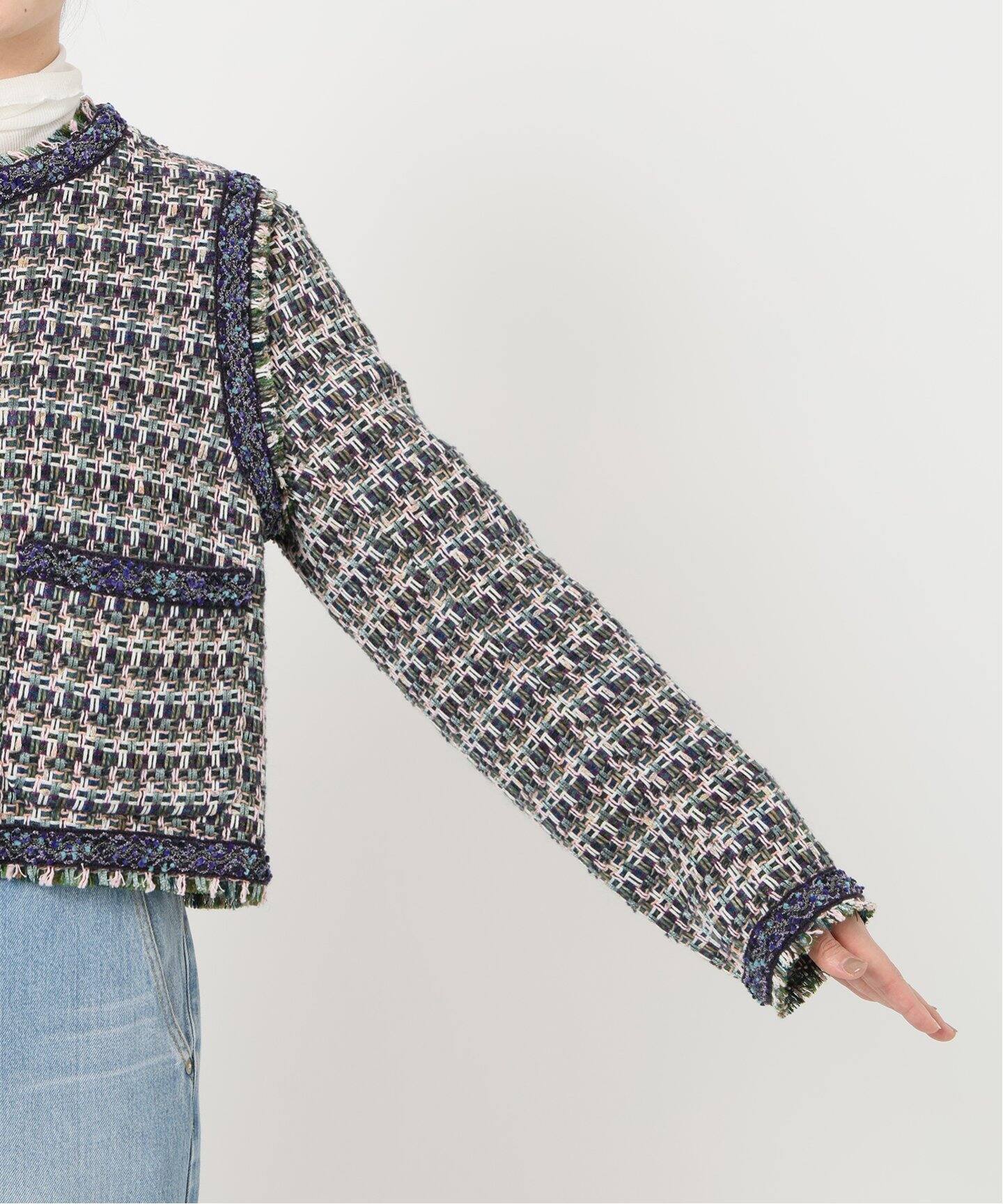 IENA LA BOUCLE LINTON ブライトツイードジャケット（ノーカラー  