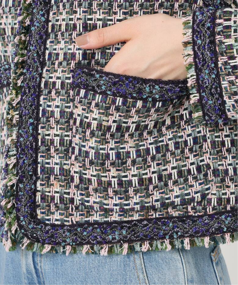 IENA LA BOUCLE LINTON ブライトツイードジャケット（ノーカラー 