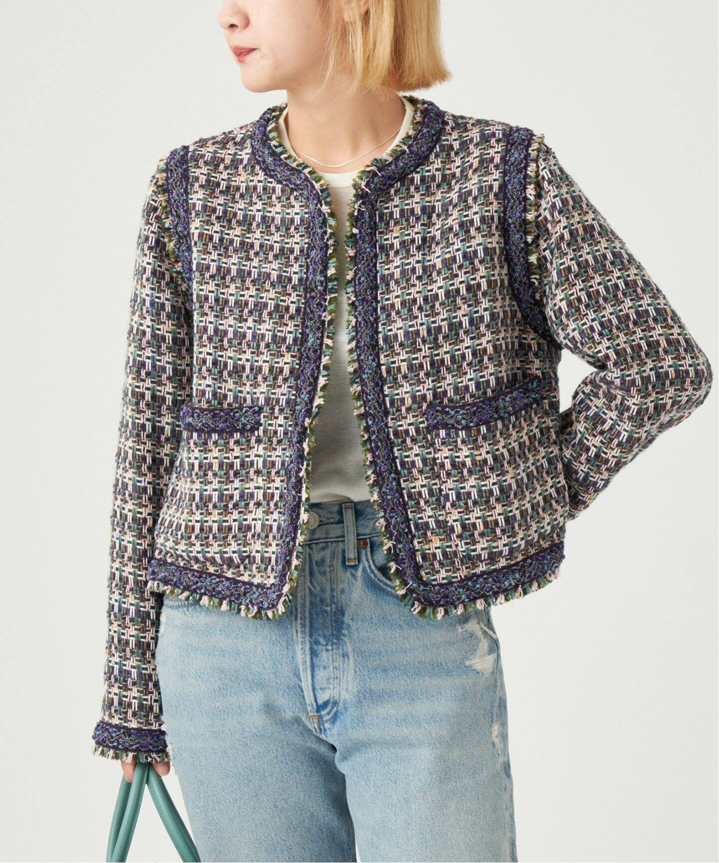 IENA LA BOUCLE LINTON ブライトツイードジャケット（ノーカラー  