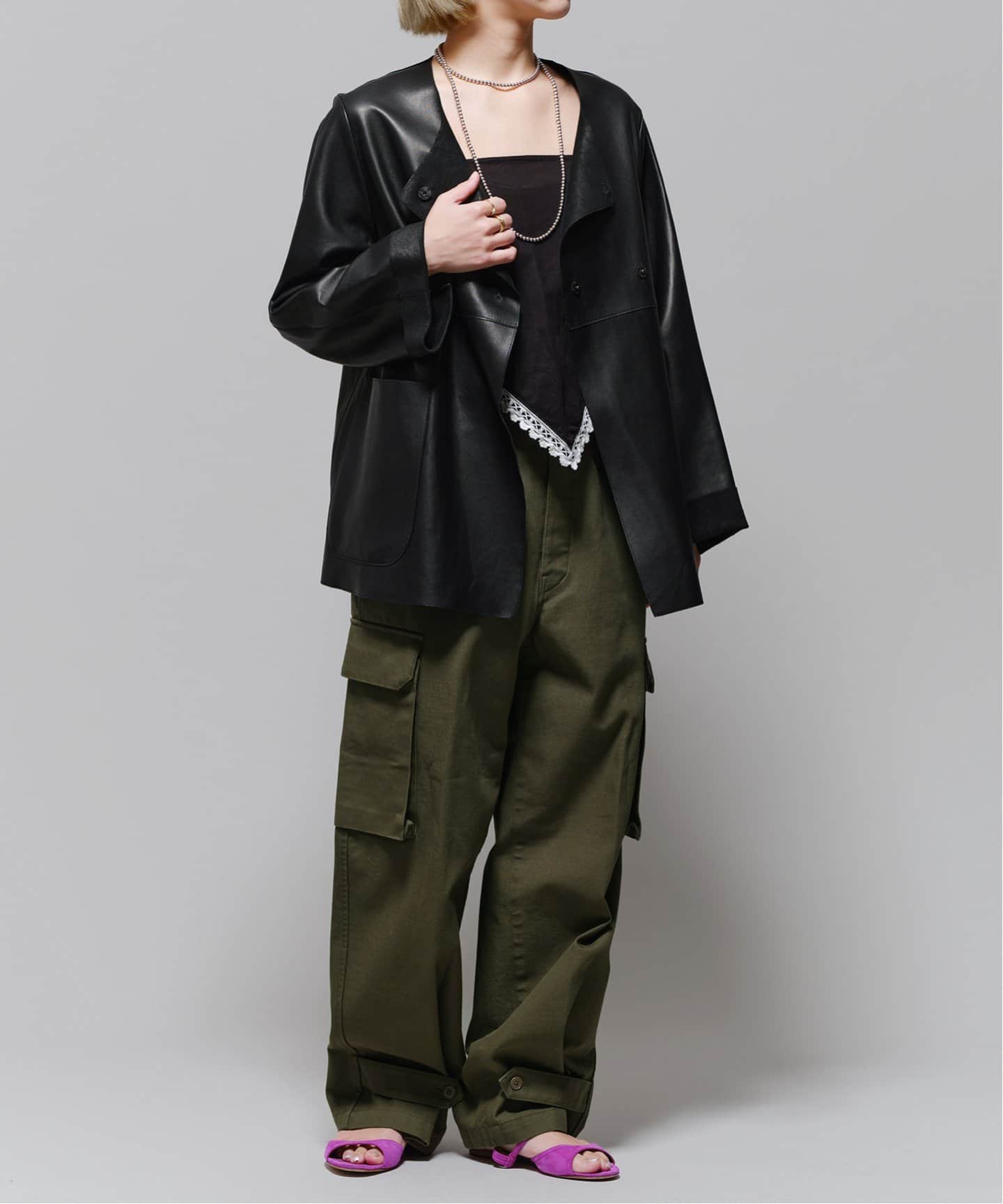 IENA LA BOUCLE SHEEPレザージャケット（ノーカラージャケット